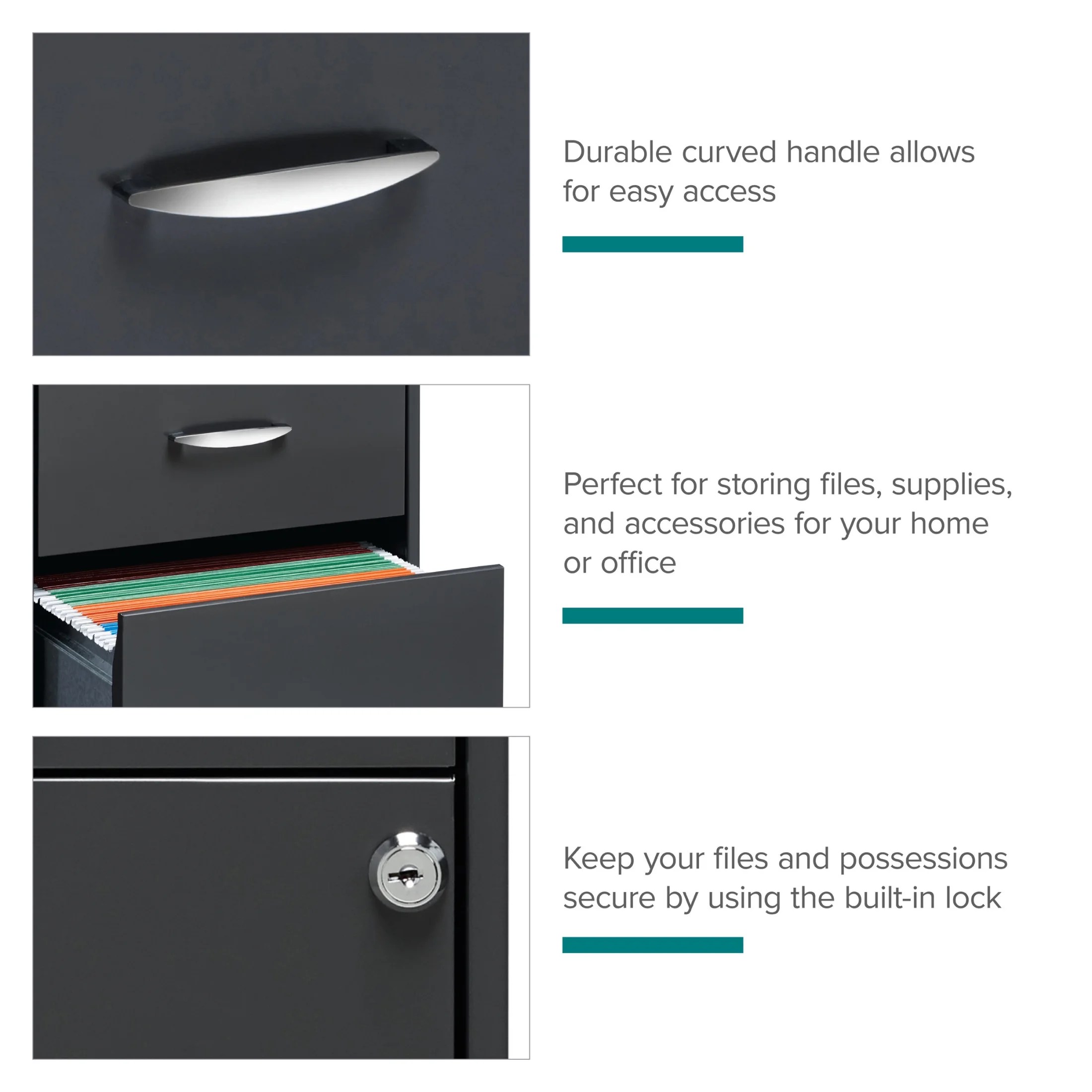 Space Solutions 3 Drawer Letter Width Vertical File Cabinet with Pencil Drawer, Charcoal