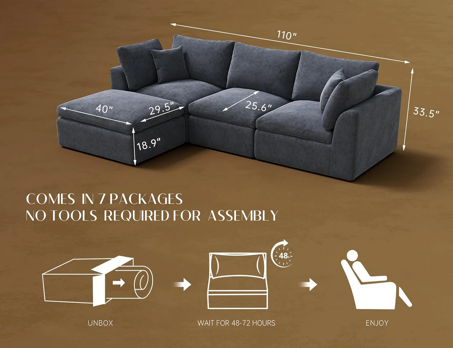 Cloud Sectional Couches for Living Room Convertible L-Shape Couch with Ottoman