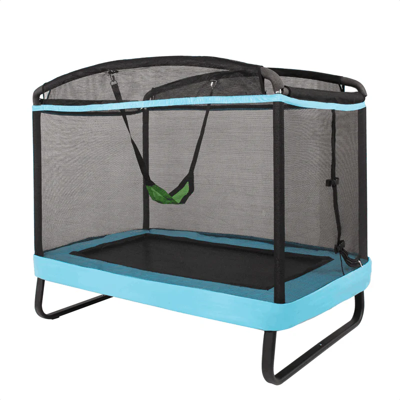6FT Kids Trampoline with Swing, Safety Enclosure, ASTM Approved Rectangle Recreational Trampoline for 3-8 Years Indoor/Outdoor, Max Load 220lbs