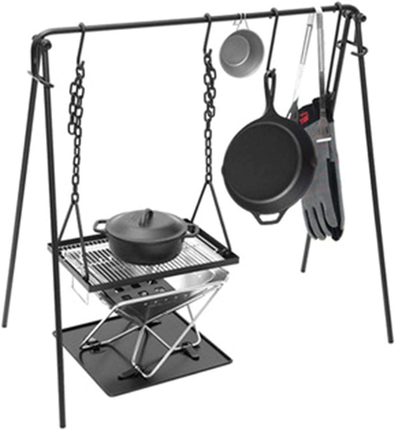 Grill Swing Campfire Cooking Stand BBQ Grill With Hooks & Accessories Bag For Outdoor Picnic Cookware & Dutch Ove (Color : Black, Size : 90x57x87cm) (Black 90x57x87cm)