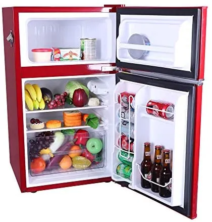 2025 EFR840-RED 3.2 Cu Ft Red 2 Door Retro Bar Fridge with Side Bottle Opener