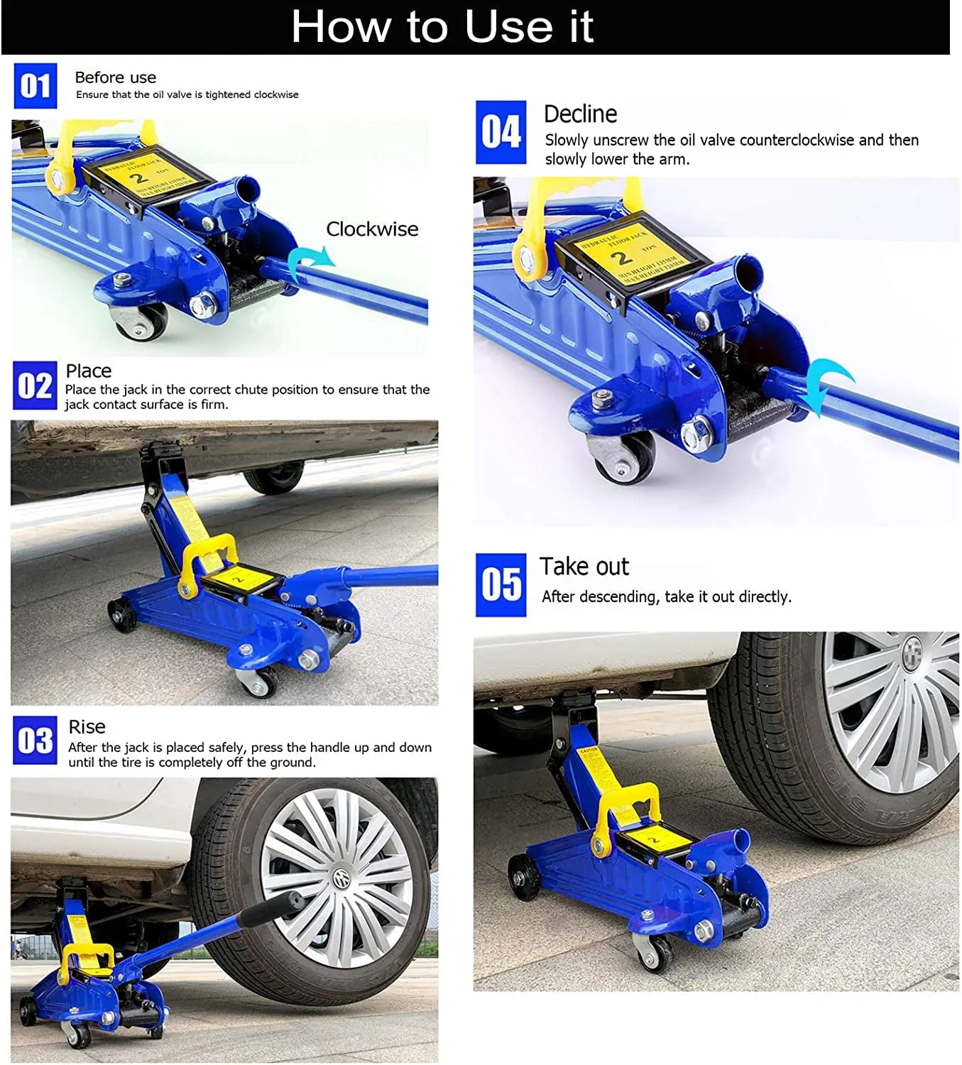 2T Floor Jack Car Trolley Jack Hydraulic Jack Quick Lift Jack with 2pcs Axle Stands 3 Ton