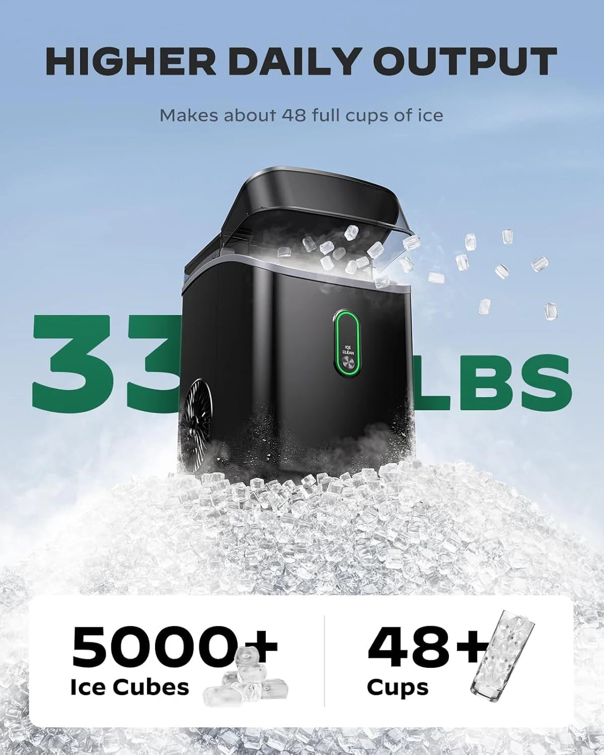 Nugget Ice Maker Countertop Pebble Ice Maker with Soft Chewable Ice