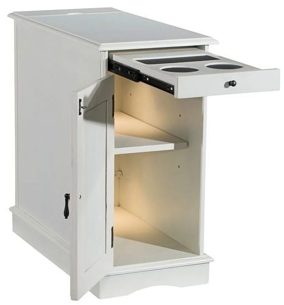 Linon Bartow Wood Multi Function Storage Accent Table Charging Station in White