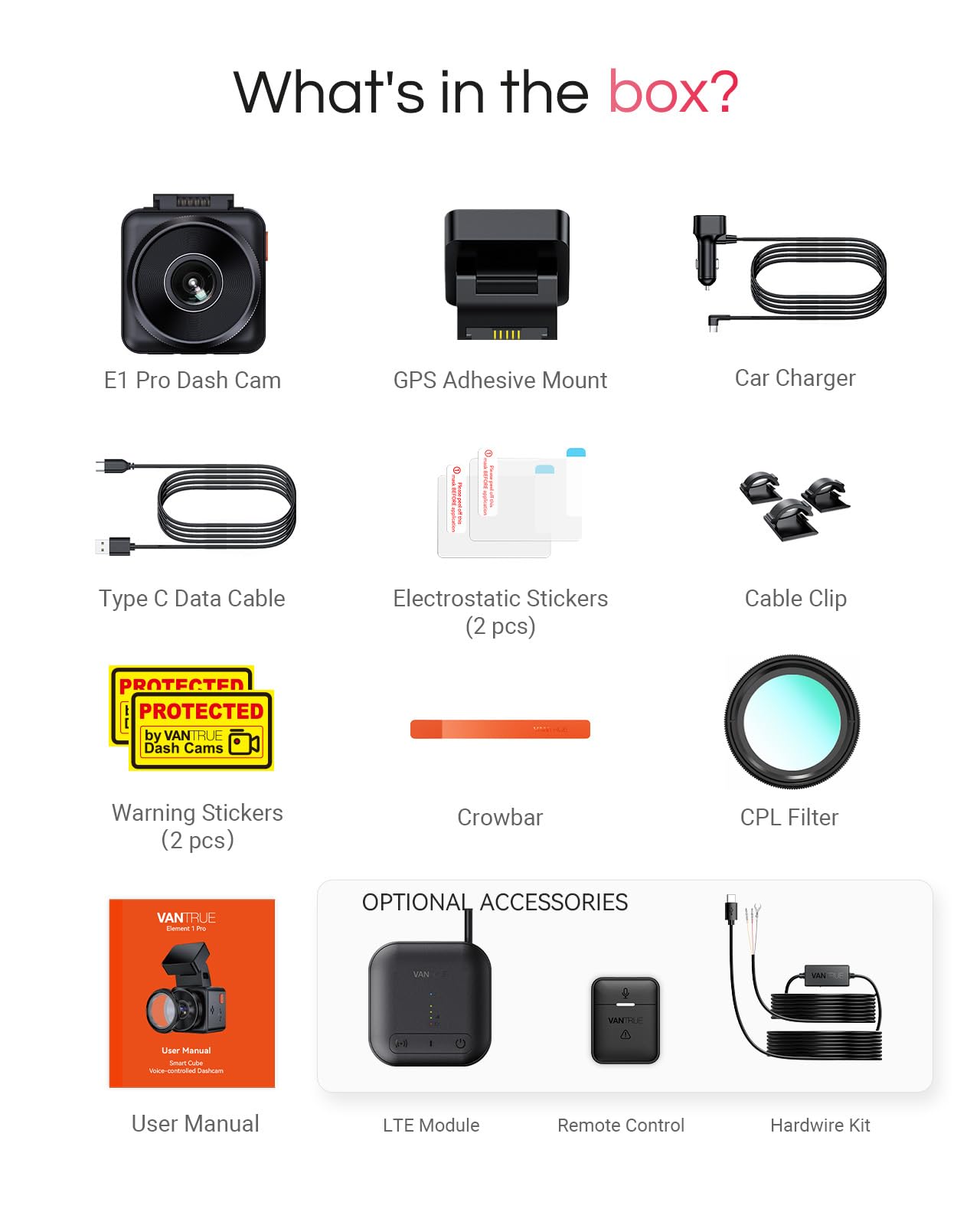 Vantrue E1 Pro 4K Mini Dash Cam Front, STARVIS 2 PlatePix HDR Night Vision