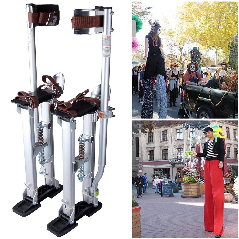 2025 24-40 Adjustable Aluminum Drywall Stilts 227Lbs Load Capacity 3-Position Heel Bracket Dual Action Springs for Painting Taping or Cleaning Silver US Delivery (Silver)