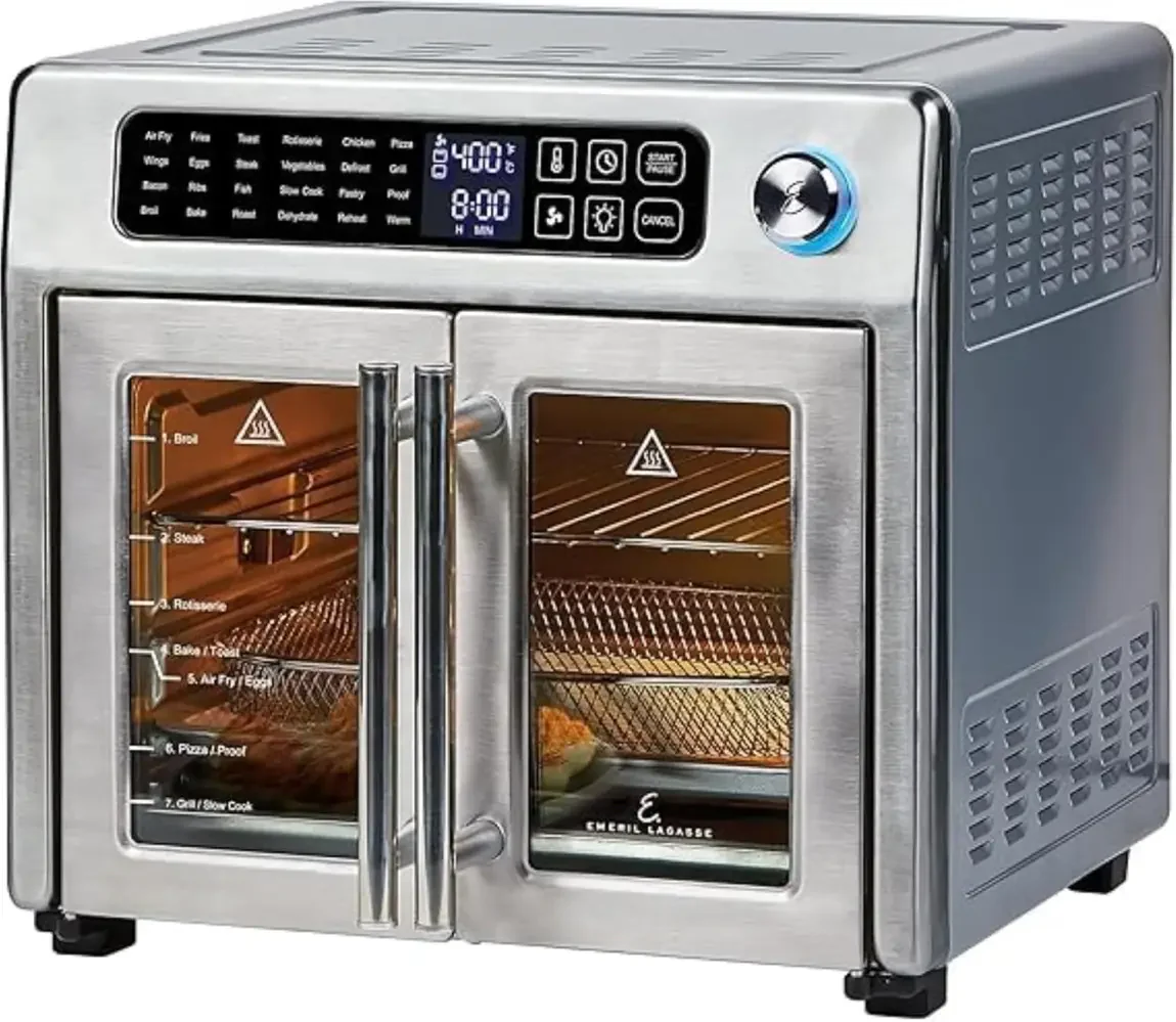 2025 Large Air Fryer, Convection Toaster Oven with French Doors, Stainless Steel