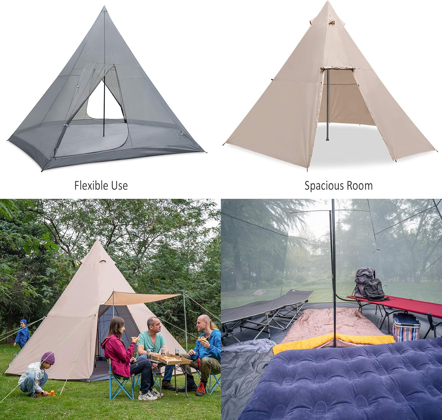 8 Person Waterproof Family Camping Tent Teepee Style Instant Setup