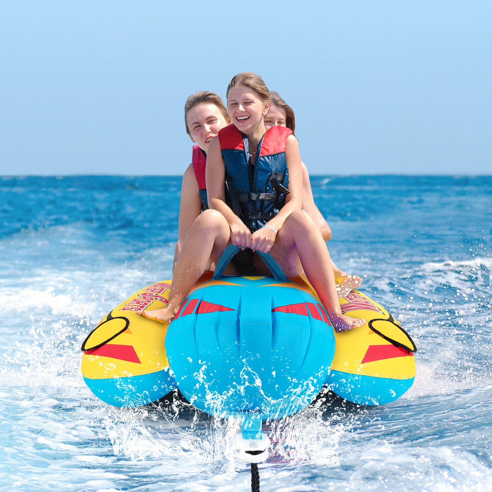 Inflatable Towable Tubes for Boating, Water Sports Banana Boat with 3 EVA-padded Seats for Towing Rider