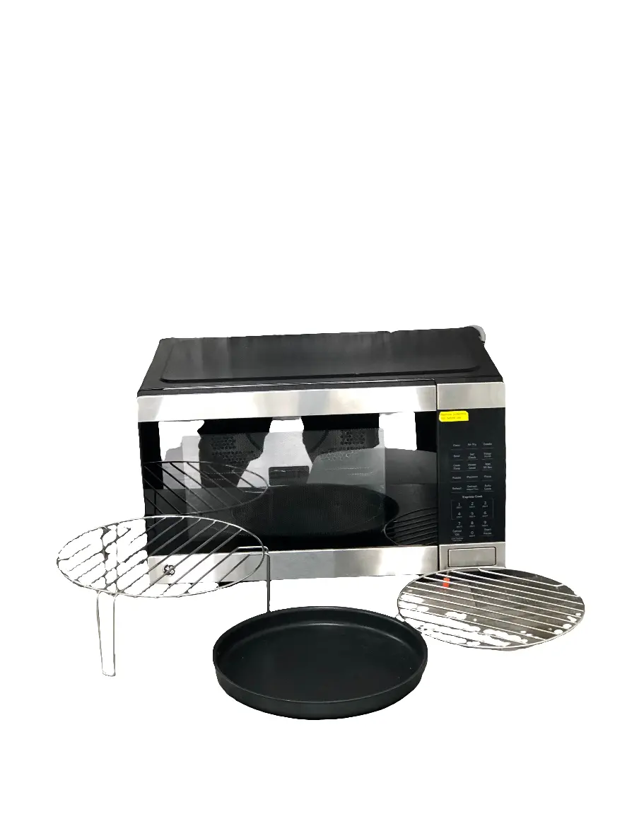 GE 3-in-1 Countertop Microwave Oven, Air Fryer, Broiler & Convection Mode, 1.0 Cu. Ft. Capacity, 1,050 Watts, Child-Lock Technology, Kitchen Essentials for the Countertop or Dorm Room,Stainless Steel