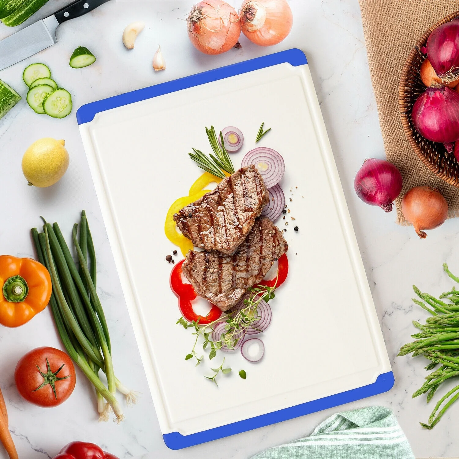 Plastic Cutting Boards - Large 18 x 12 Inch Rubber Cutting Board with Juice Grooves, Non-Slip, Dishwasher Safe Cutting Boards