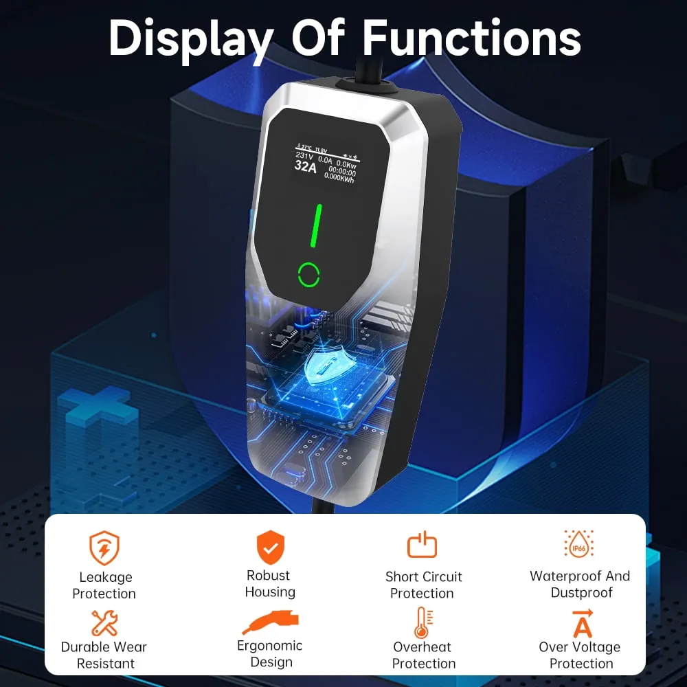 32 Amp Level 1&2 Portable EV Charger ,26FT Cable NEMA 14-50 Plug for Electric Car Home Charging Station 7.68KW