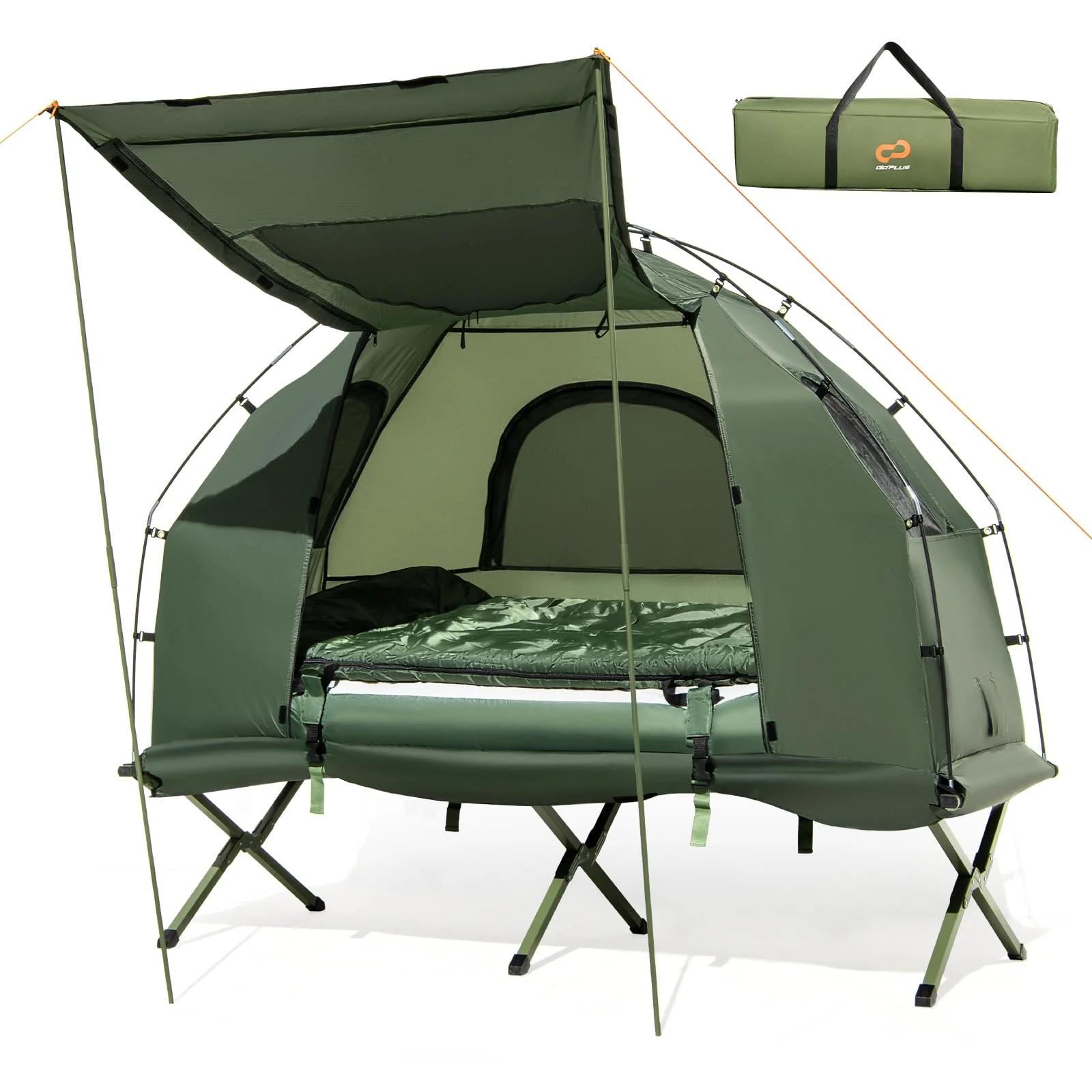 Camping Tent Cot, 5-in-1 Folding Camping Bed with Air Mattress, Pillow, Sleeping Bag, Waterproof Elevated Tent Shelter