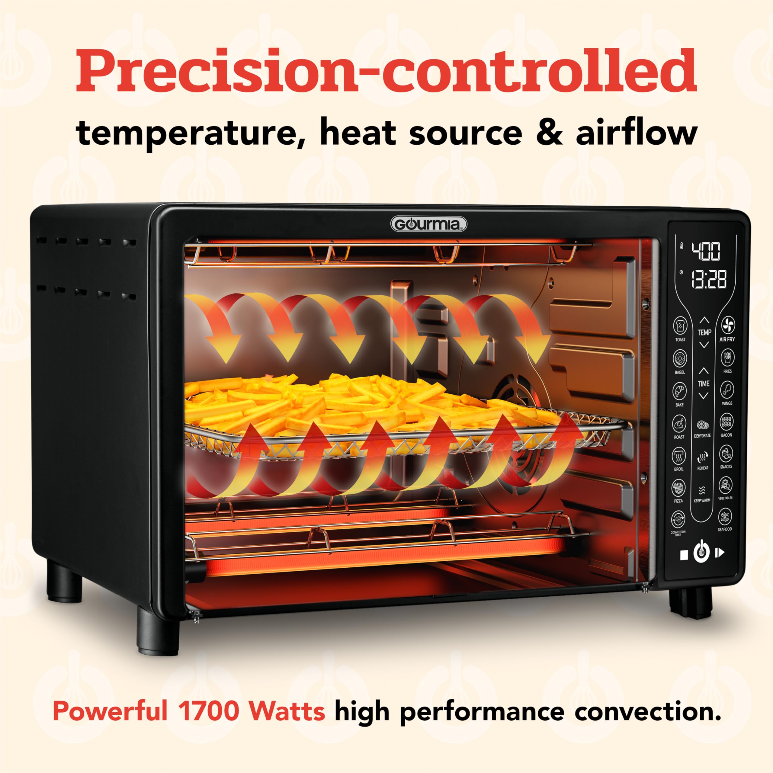 Gourmia Toaster Oven Air Fryer Combo 17 Cooking Presets