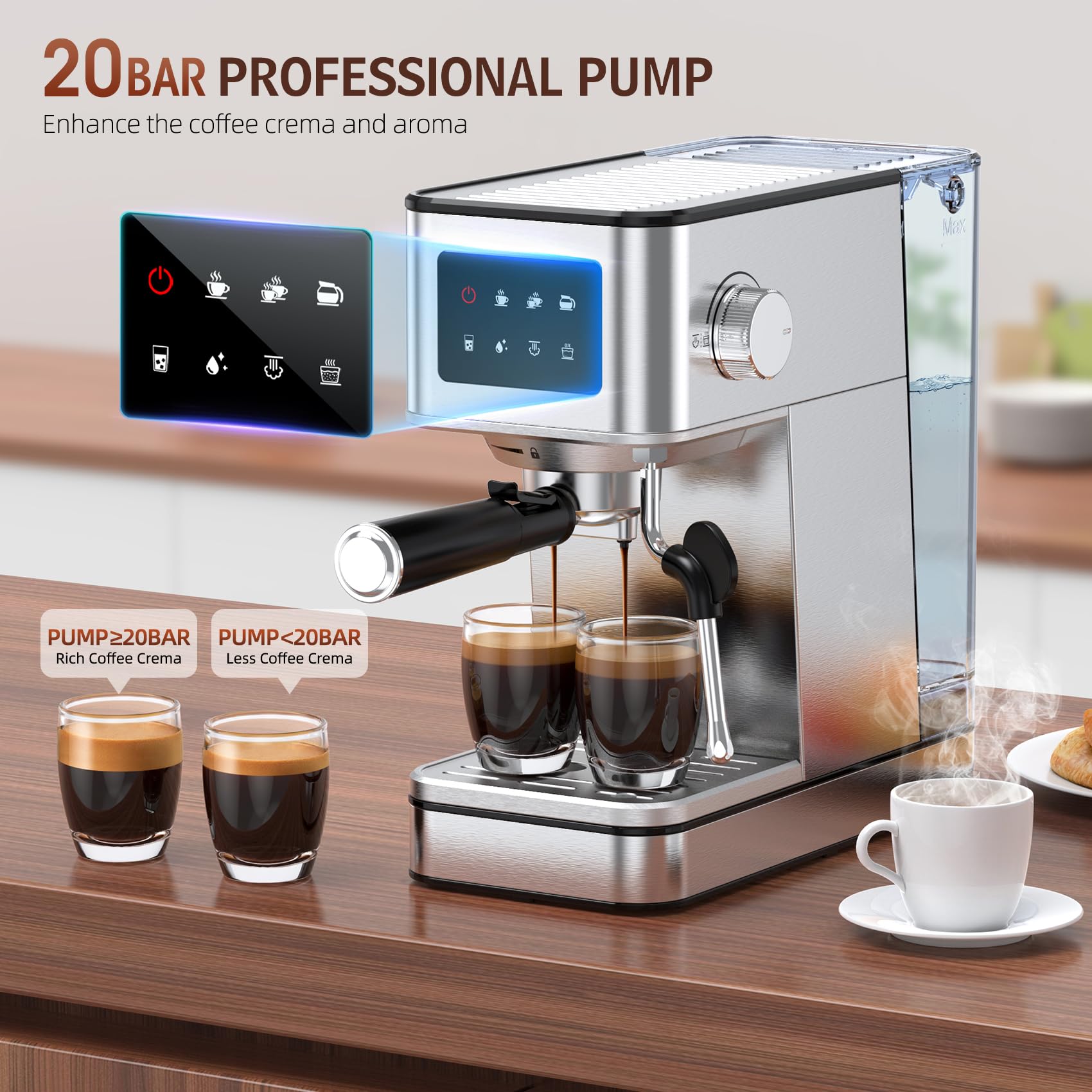 QJA Espresso Machine, 20 Bar Compact Espresso Maker