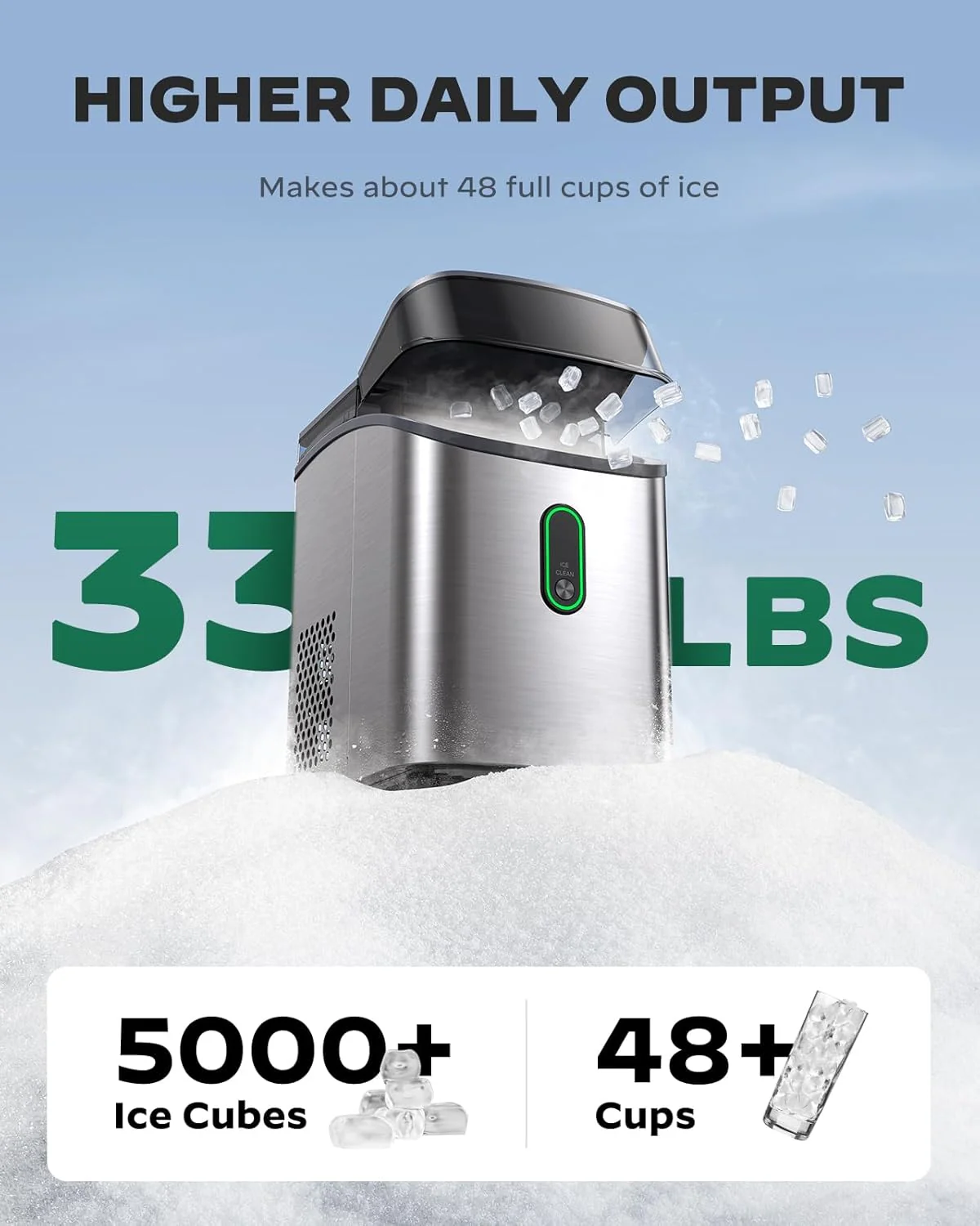 Nugget Ice Maker Countertop Pebble Ice Maker with Soft Chewable Ice