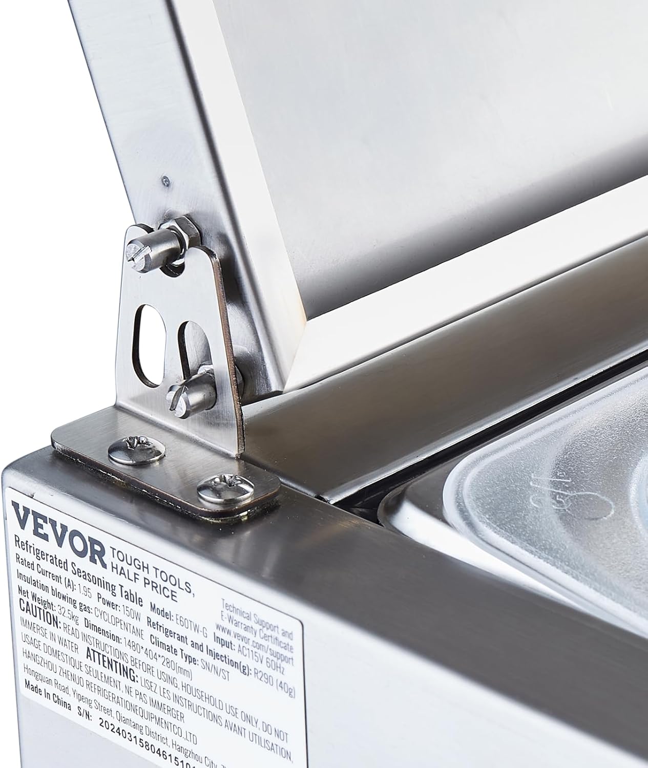 Refrigerated Condiment Prep Station, 135 W Countertop Refrigerated Condiment Station, with 2 1/3 Pans & 4 1/6 Pans, 304 Stainless Body and PC Lid, Sandwich Prep Table with Stainless Guard, ETL