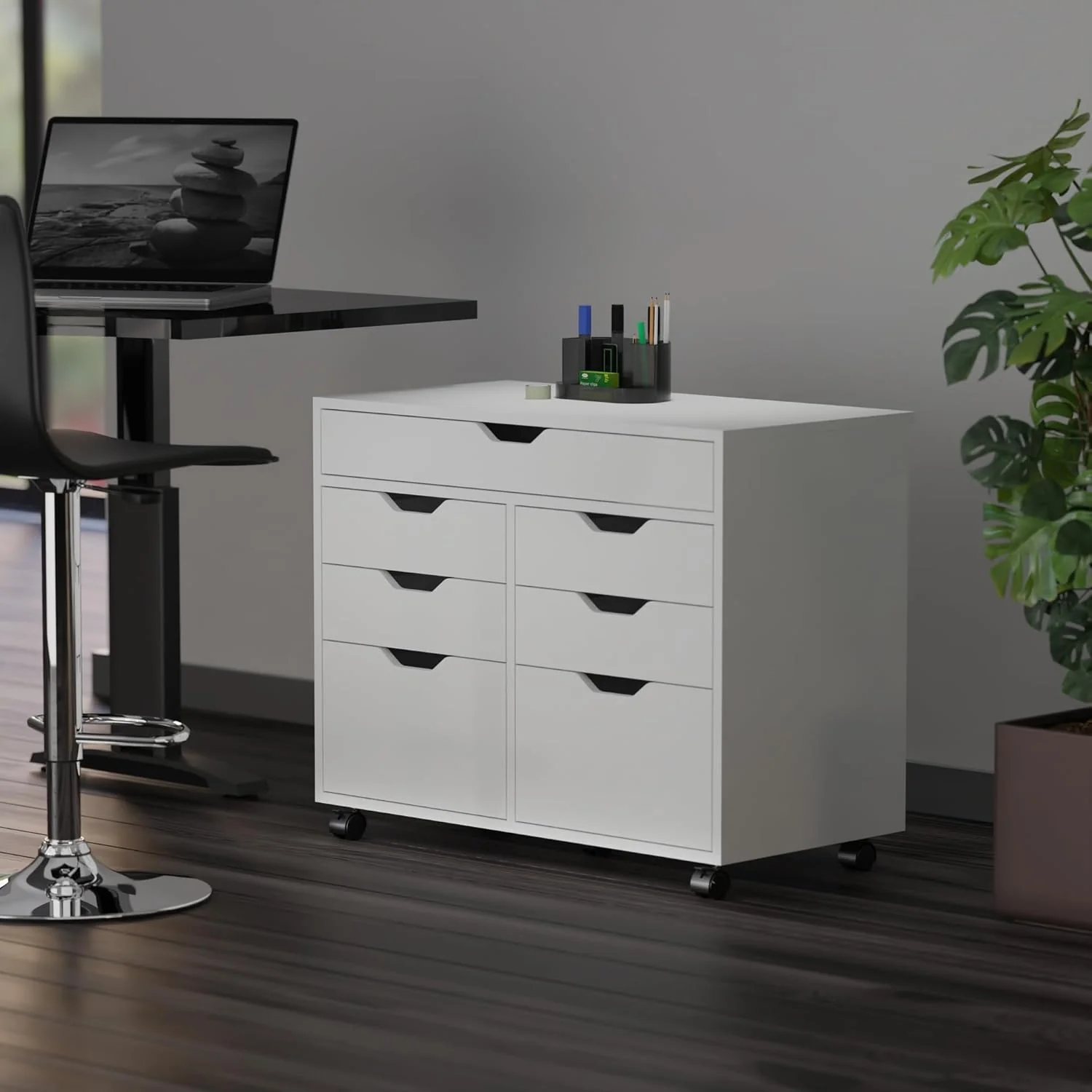 Halifax Storage Mobile Cabinets, 1 Door, 3 Drawers, 2 Wide Drawers, for Home Office, Black