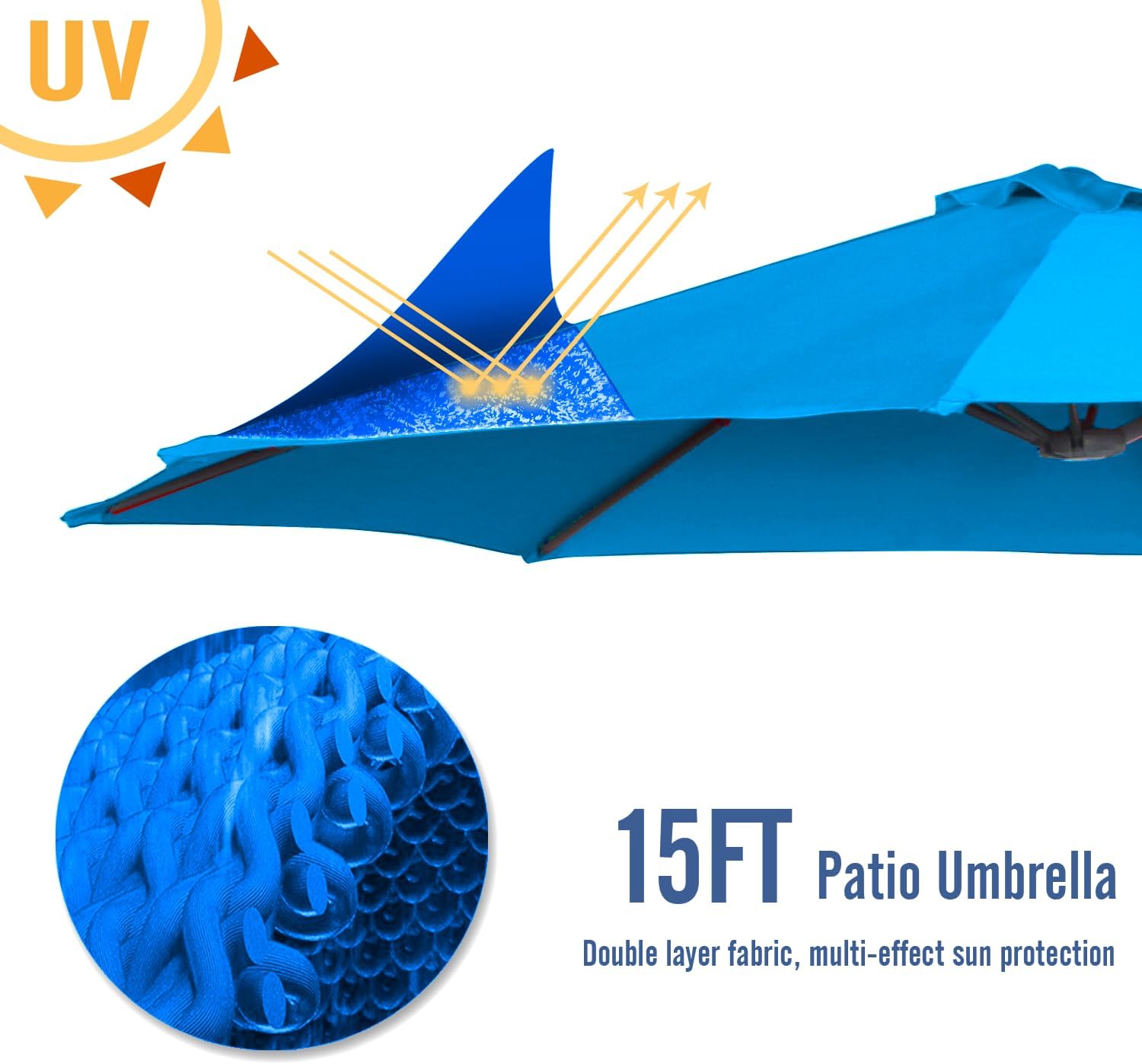 15ft Patio Umbrella with Solar Lights, Large Double Umbrella Outdoor, Rectangle 180''x106'' Umbrellas with 156 PCS LED Lights and Crank Handle for Backyard Deck Pool Shade in Black(1.9