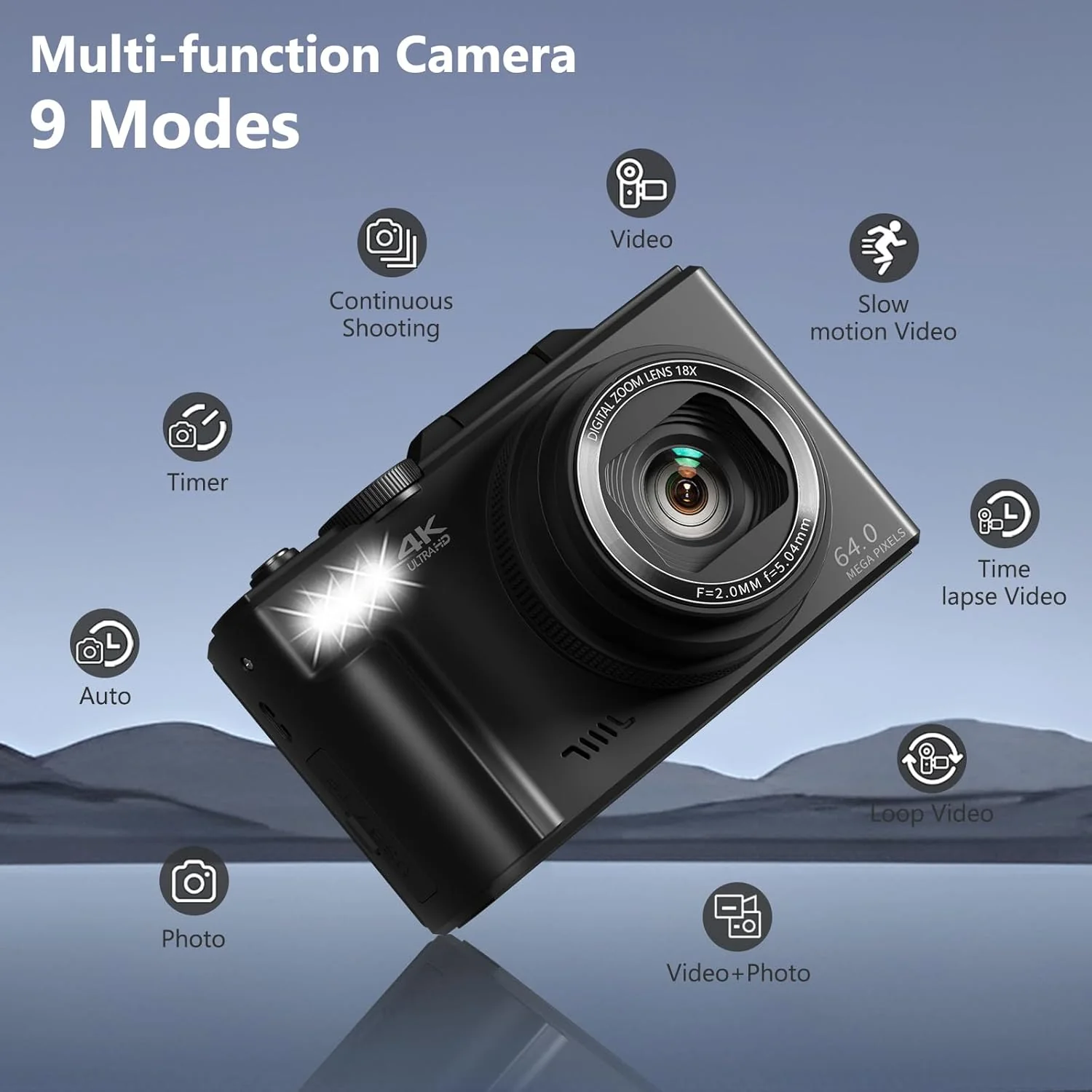 4K Digital Camera for Photography, 64MP Vlogging Camera for YouTube with 3