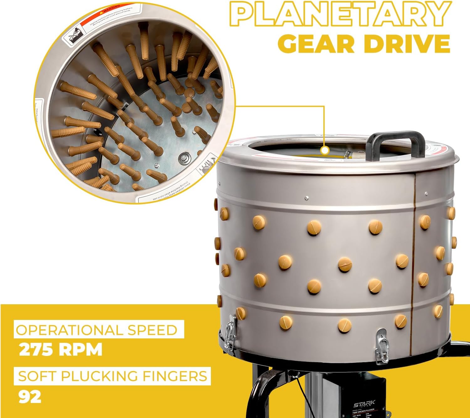 750W Chicken Plucker Poultry De-Feather Remover with 92 Soft Fingers Feather Plucking Machine 20