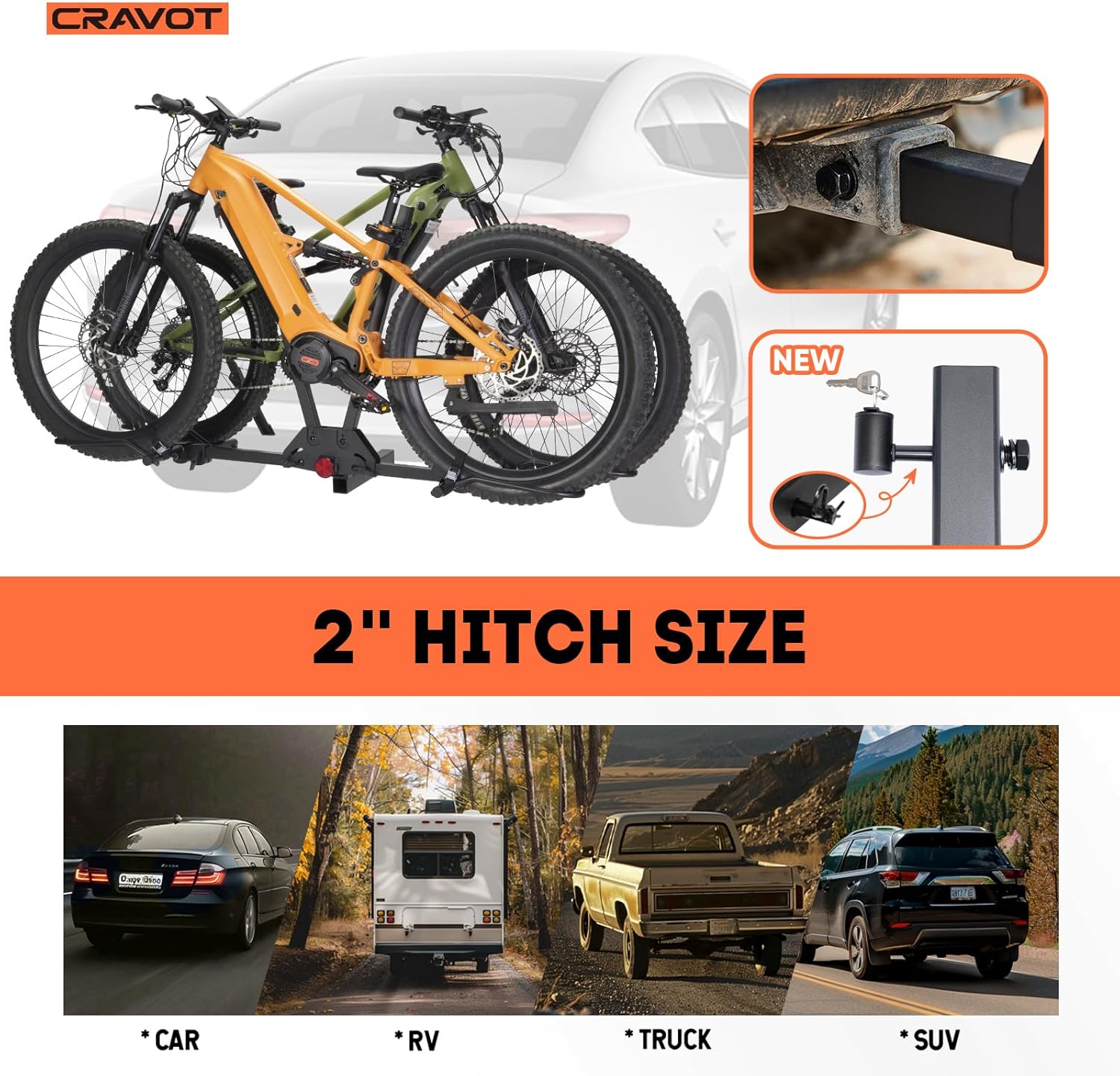 Cyberrack E2 Hitch Ebike Rack with Ramp, 200 Lbs Capacity