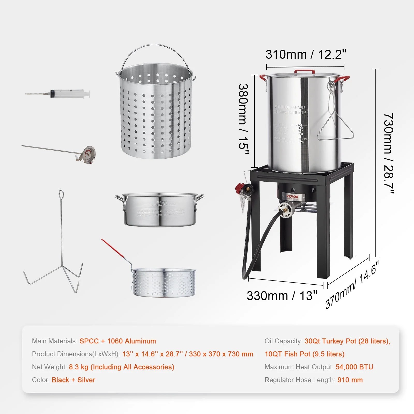 KFFKFF 30 qt 54,000 BTU Aluminum Turkey Fryer