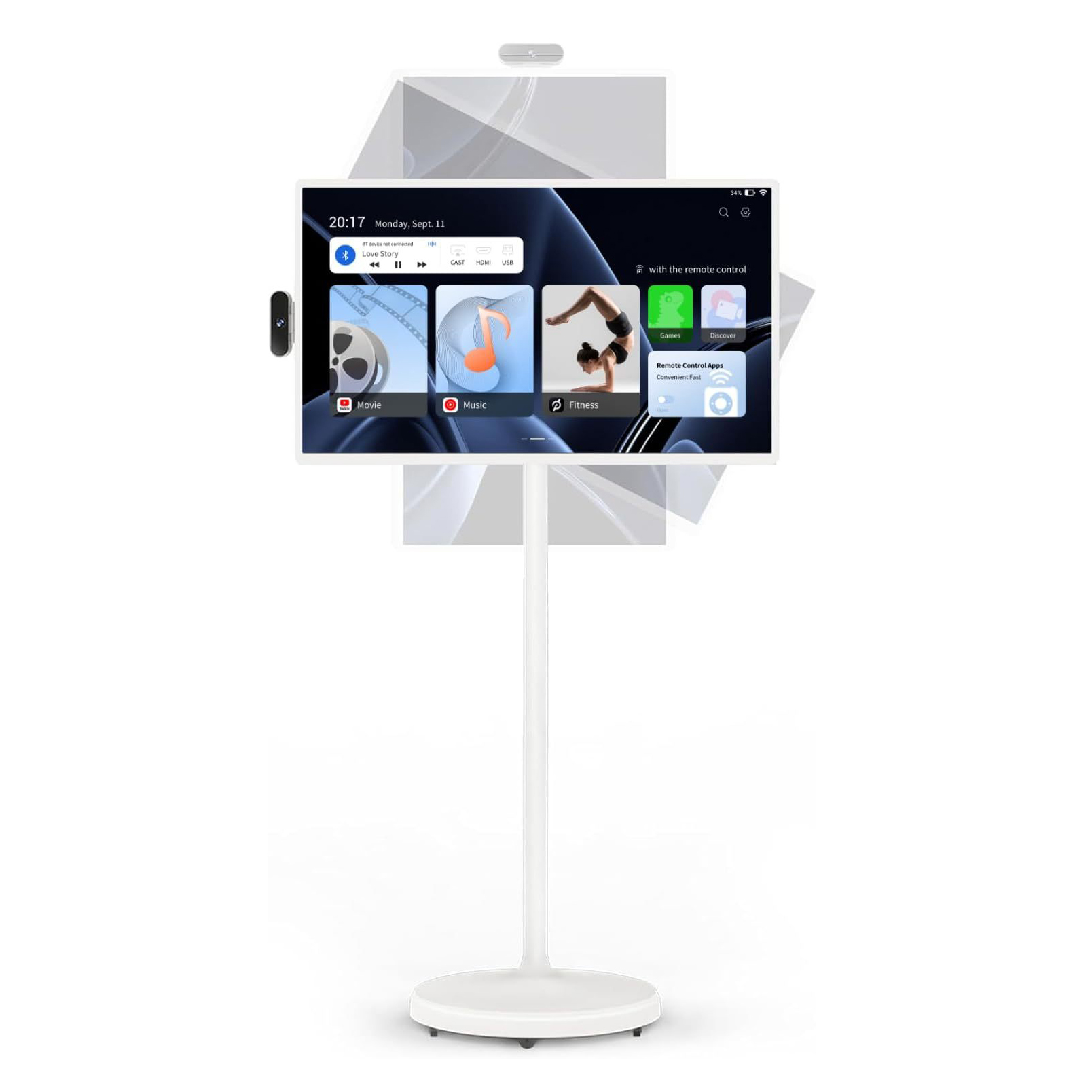 2025 32-Inch Portable TV, 1080P FHD Rolling TV on Wheels with Rotatable Touch Screen, Android 13 OS, 8G RAM+128G Storage, Built-in Battery, Full Swivel Rotation, Voice Remote