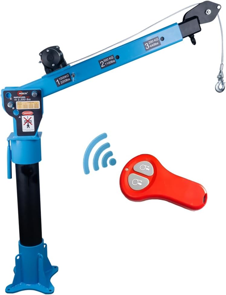 Pismire Winch Versatile 0.5T Folding Truck-Mounted Bed Crane Hoist Lift Pickup with Electric Winch 3500 lb 12V, Painted Steel 1100 lb Pickup 360° Swivel Base