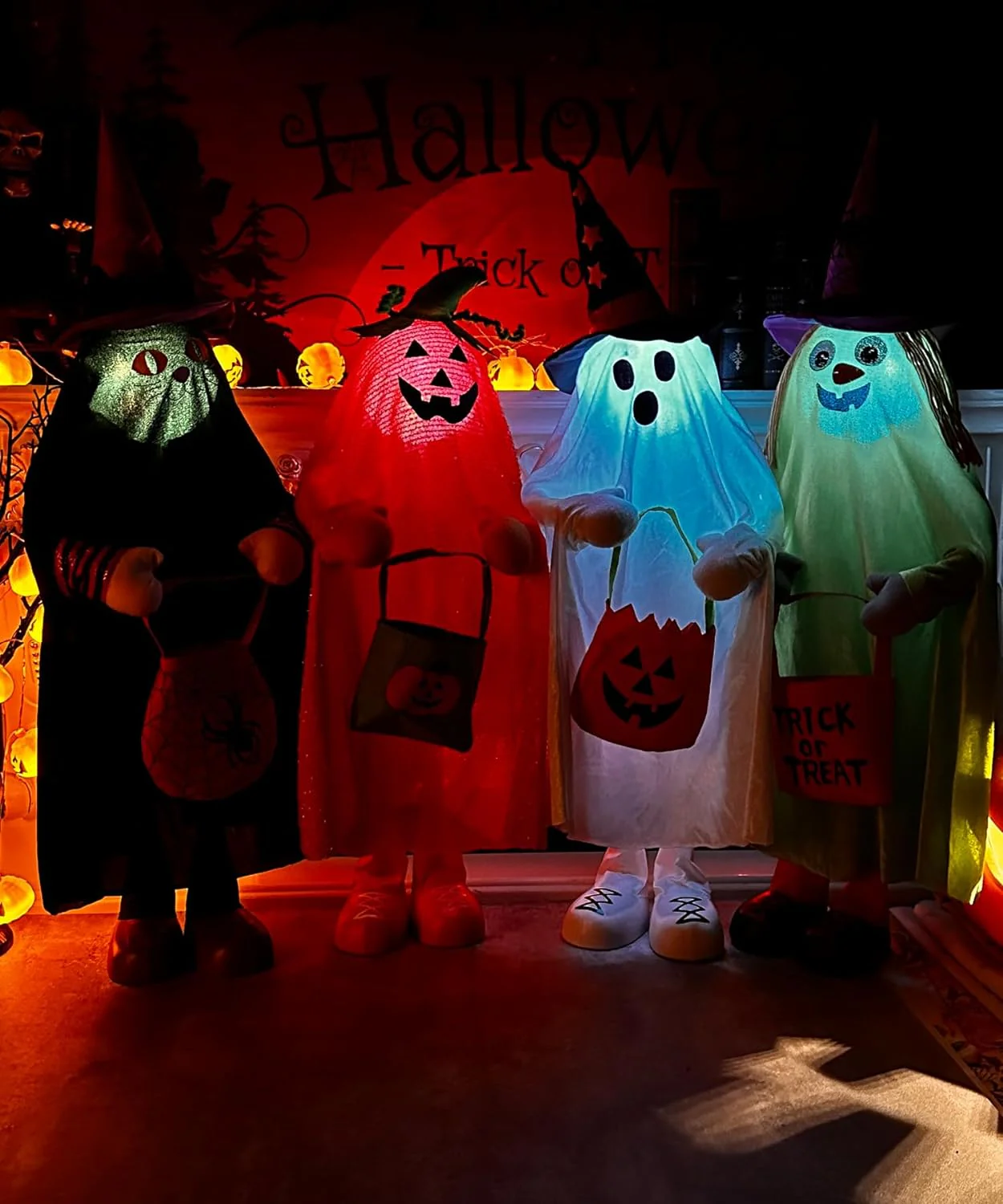 2025 Halloween Decorative Porch 4-Pack Trick-or-Treat Jack-O-Lanterns