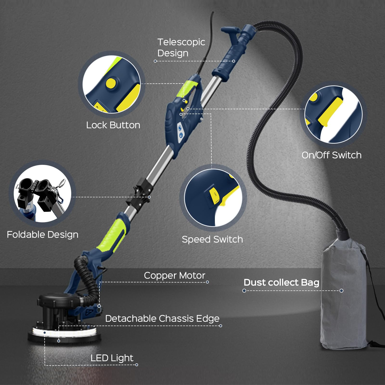 IMQUALI Drywall Sander with Vacuum Dust Collector
