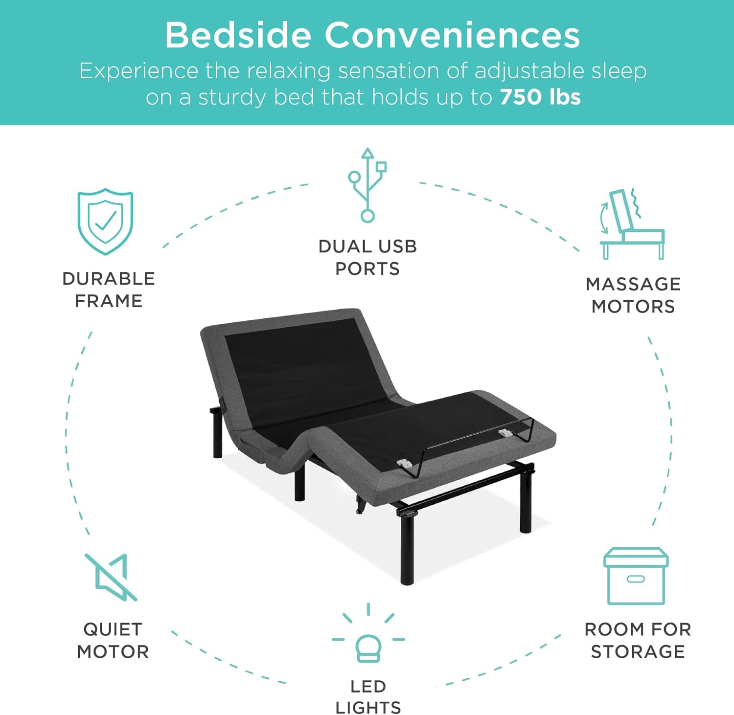 Best Choice Products Ergonomic Twin XL Size Adjustable Bed Frame, Electric Base w/Wireless Remote Control, Nightlight, Massager, 2 USB Ports