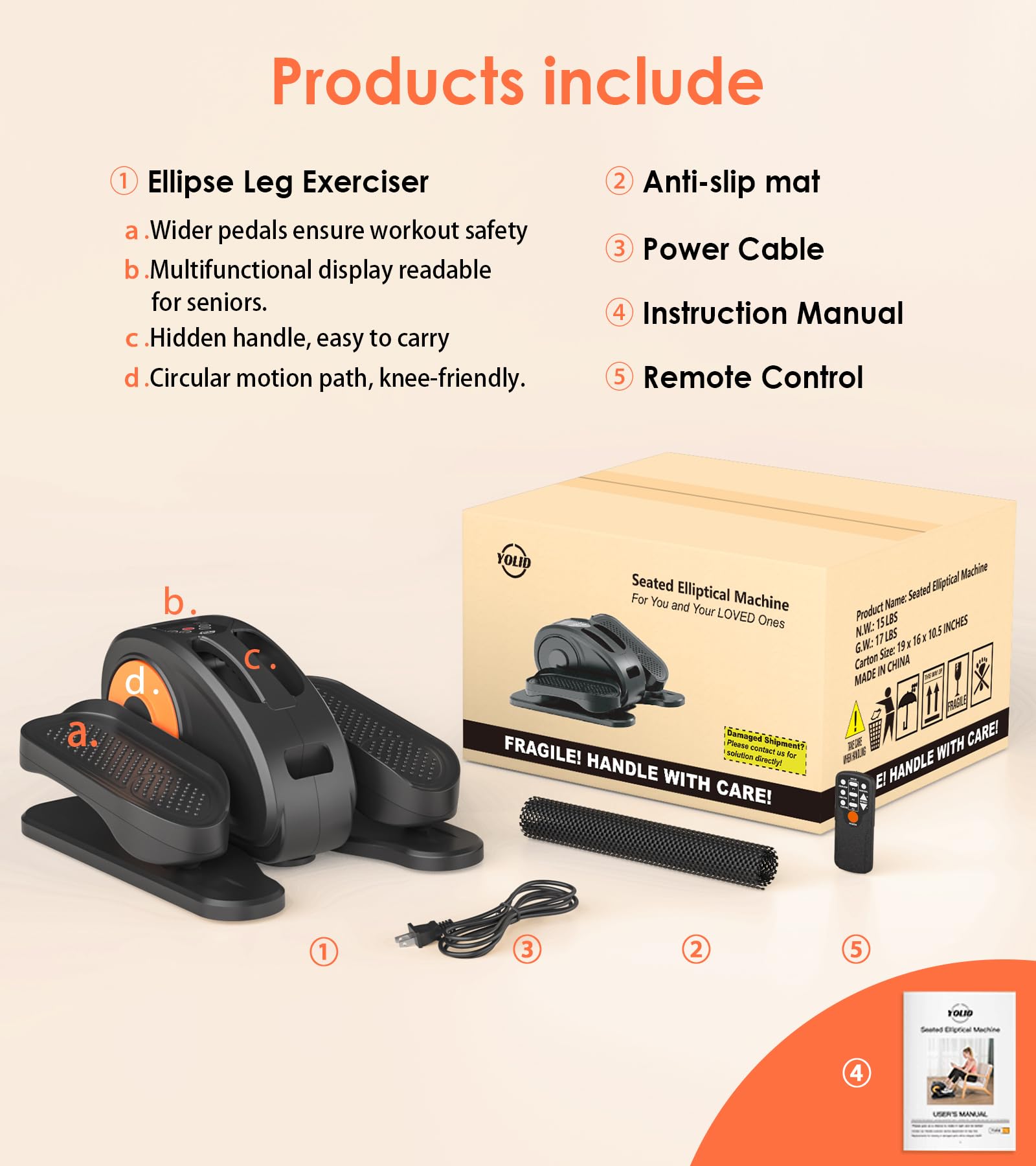 Yolid Under Desk Elliptical Machine, Ellipse Leg Exerciser for Seniors