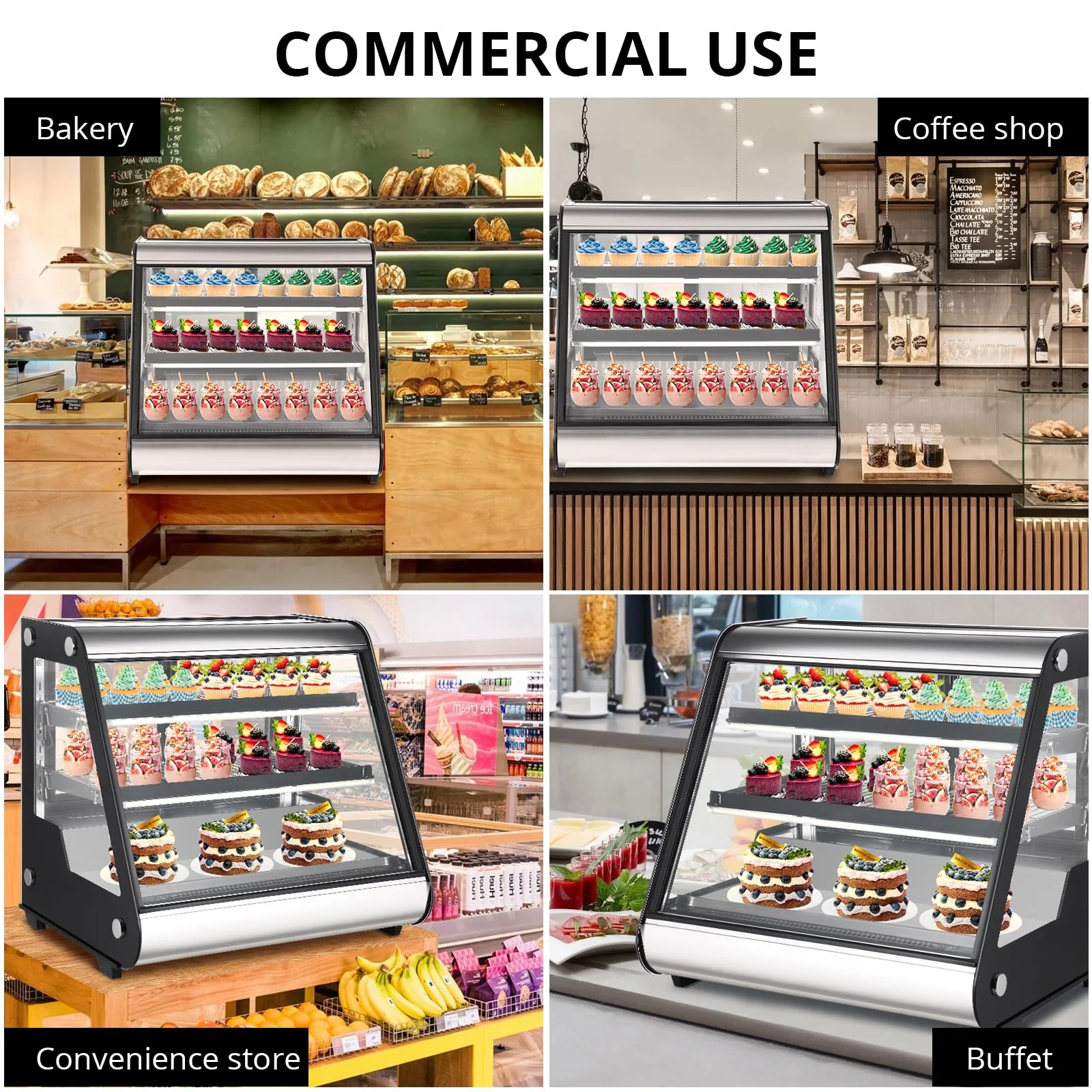 2025 Commercial Refrigerator Display Case 130L (4.6 Cu.FT) – Auto Defrost, Tempered Glass + LED Lighting, Countertop Commercial Use