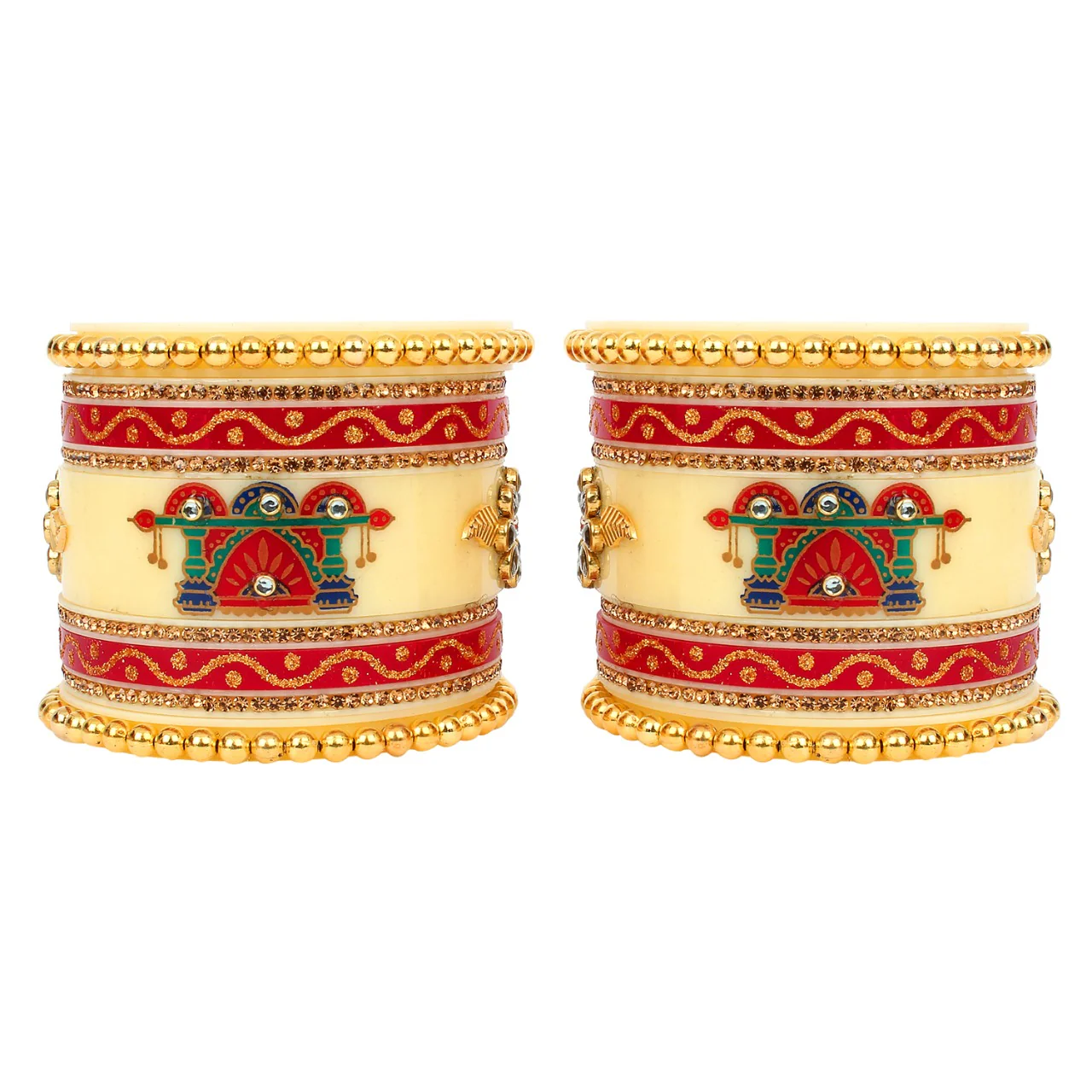 Pearl And Kundan Studd Yellow and red Color Chuda Set for Women