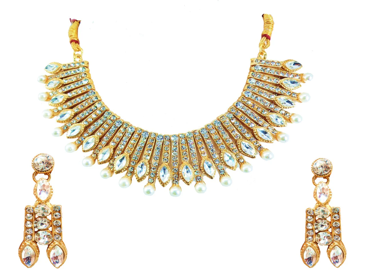 Stylish Crystel Studded Golden Plated Necklace Set for Women and Girls