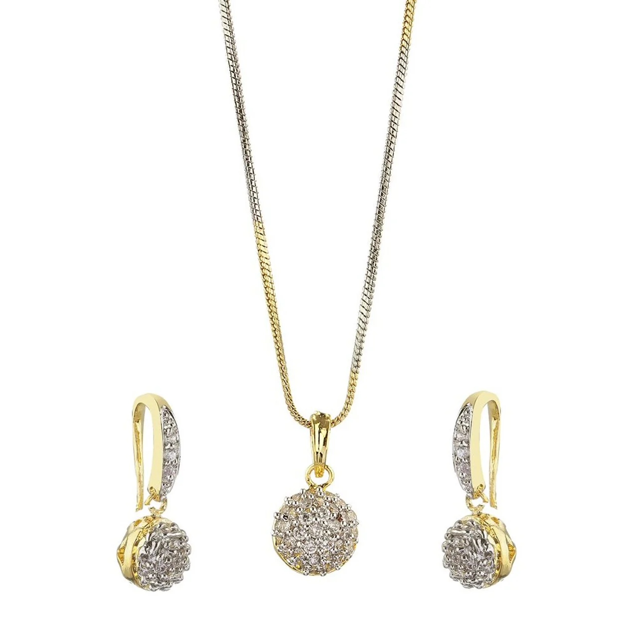 American Diamond Gold Plated Pendant Style Necklace Set for Women and Girls