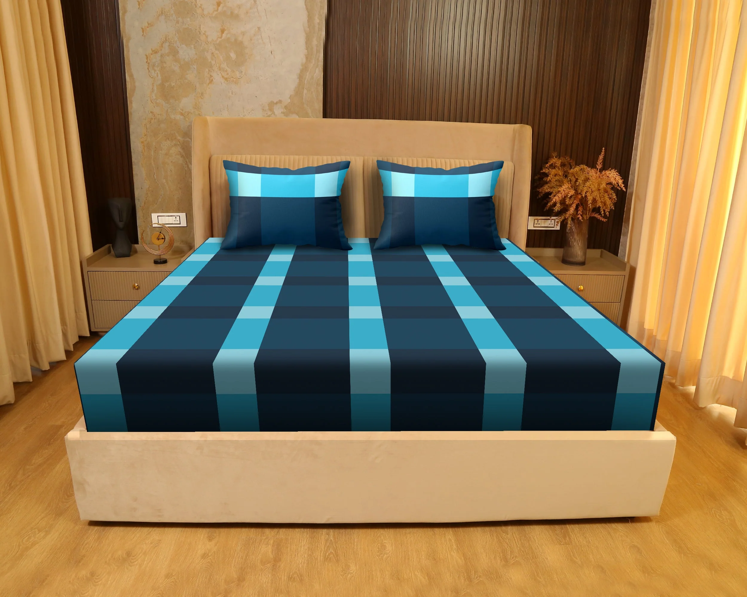 JDX BedSheet Elastic Fitted Printed Queen Size Double Bed Bedsheet with 2 Pillow Cover(72