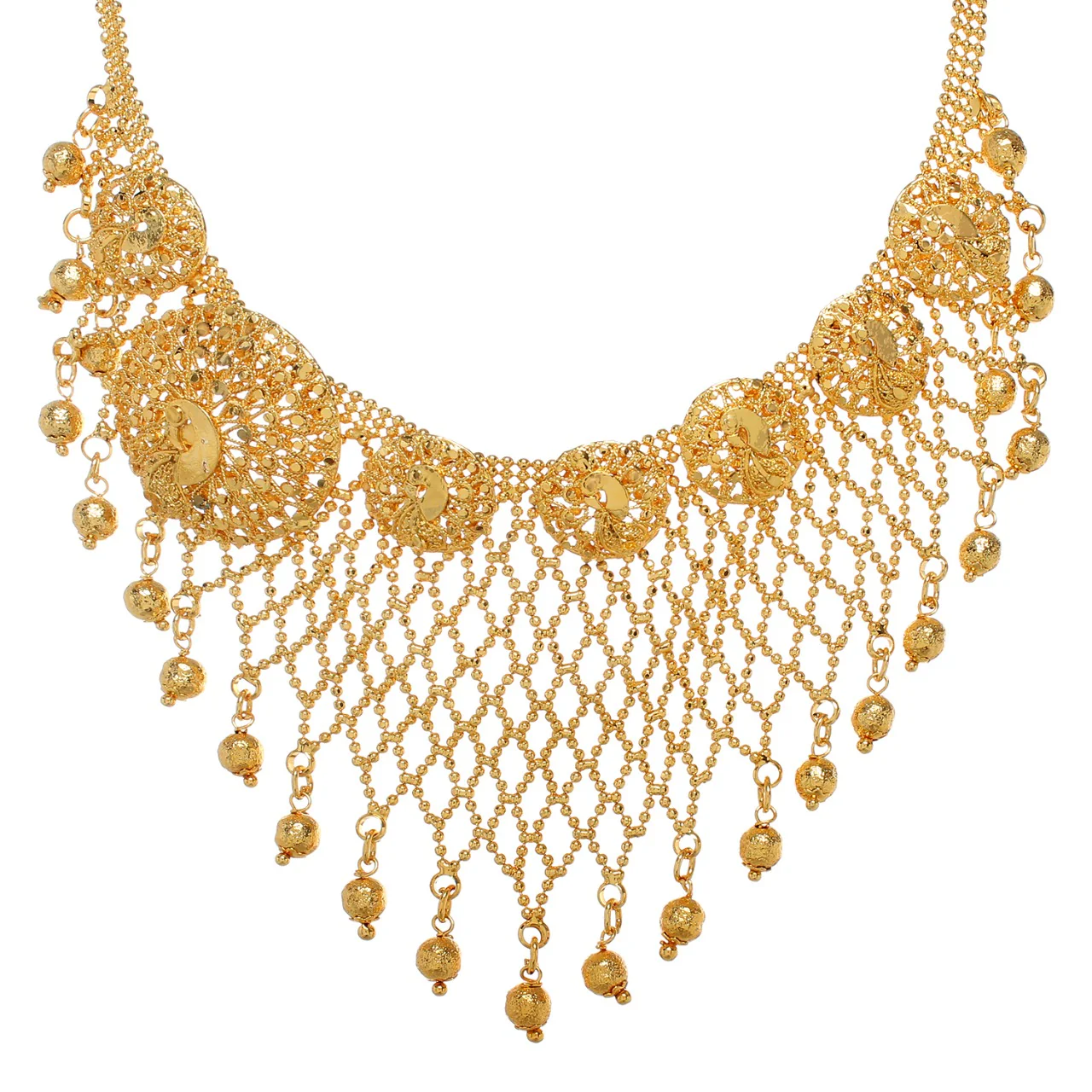 Traditional Golden Plated Necklace Set with Earring for Women and Girls