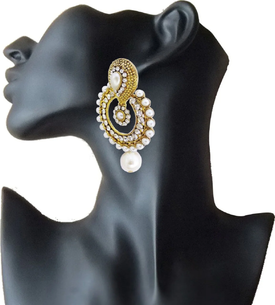 Attractive Golden Plated American Diamond and Pearl Studded Earring Set for Women and Girls