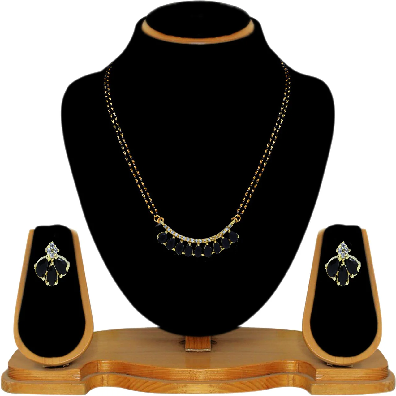 Gold Plated Black Stone Mangalsutra With Earring for Women and Girls