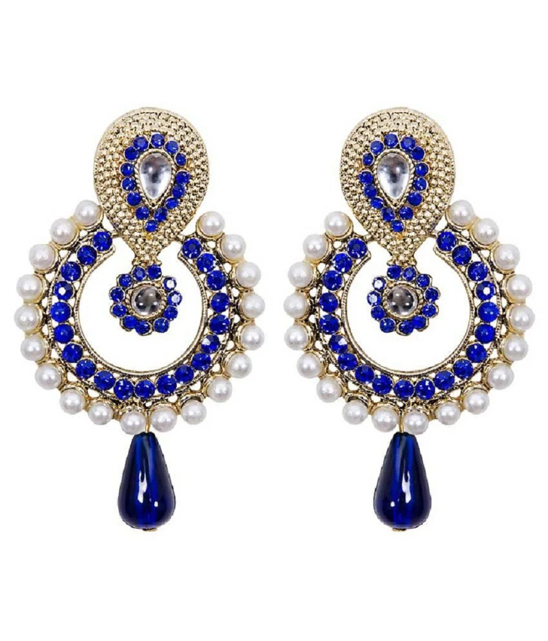 Fancy White Pearl and Blue American diamond Studded Earring Set for Women and Girls