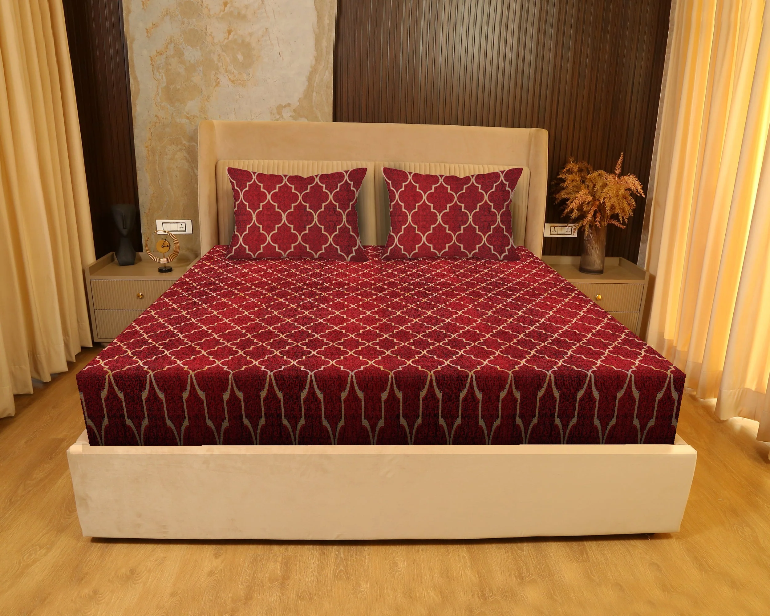 JDX BedSheet | Classic Design Elastic Fitted Printed Queen Size Double Bed Bedsheet with 2 Pillow Cover(72