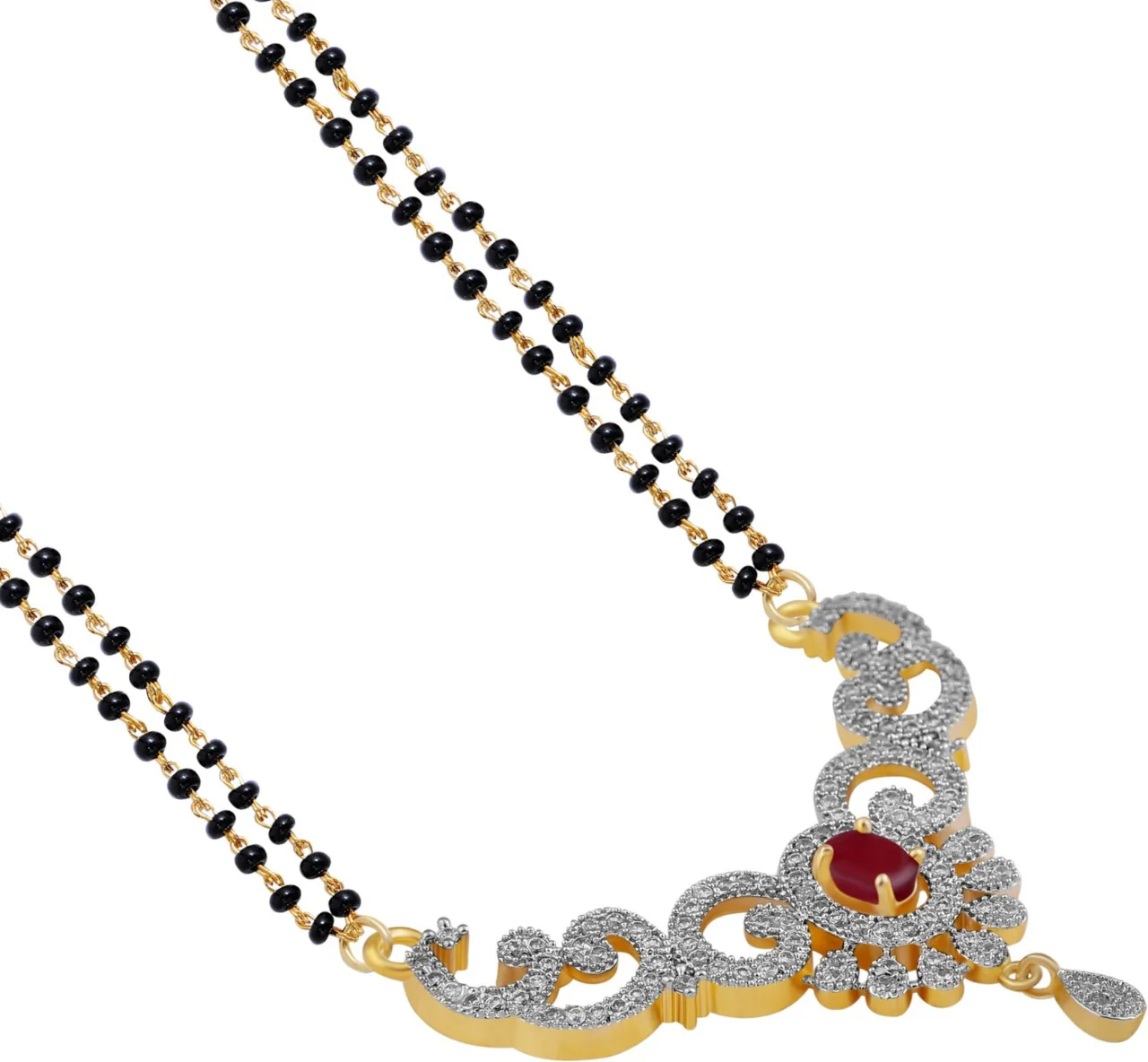 Stylish American Diamond Studded Mangal Sutra Necklace For Women