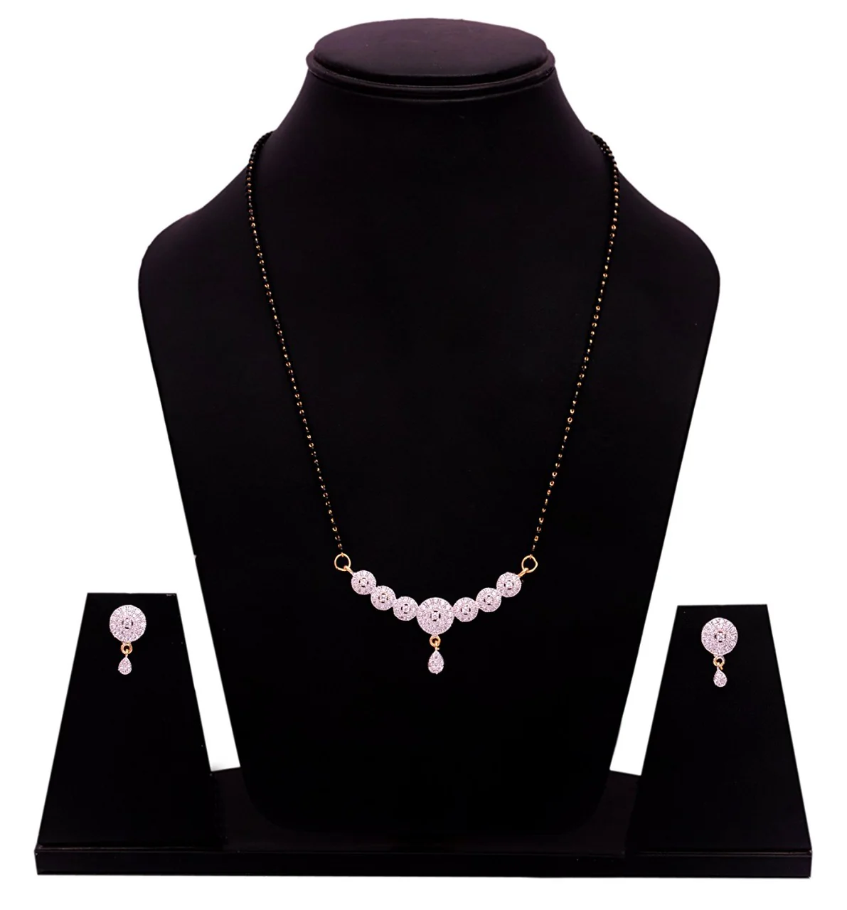 Trendy American Diamond Studded Mangalsutra with Earring For Women
