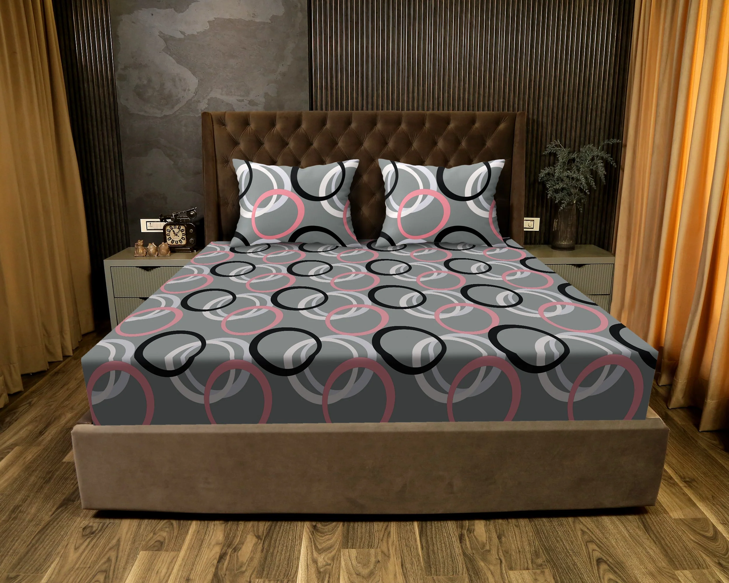 JDX BedSheet | Florel Printed Elastic Fitted Printed Queen Size Double Bed Bedsheet with 2 Pillow Cover (72