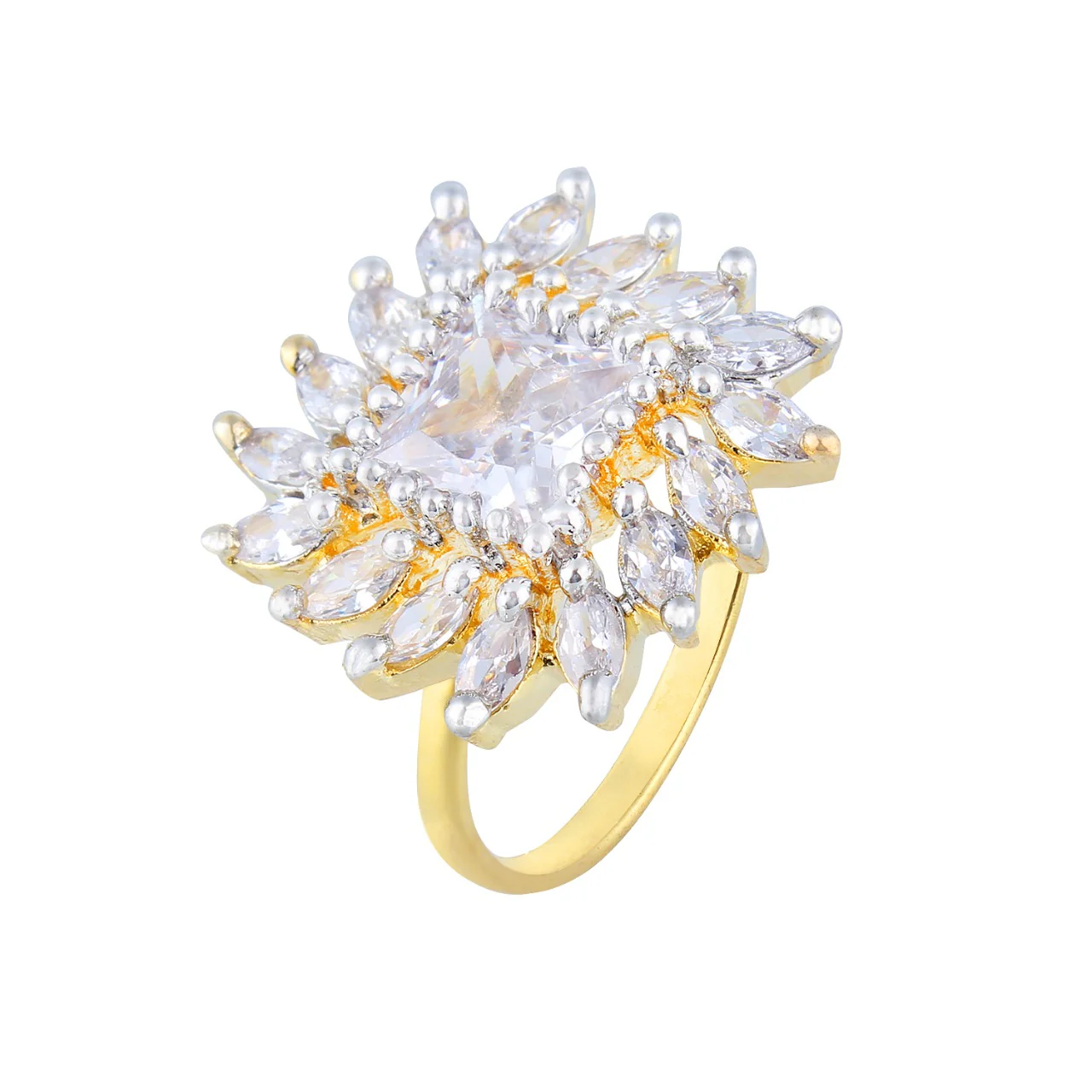 Modern American Diamond Studded Golden Plated Ring for Women and Girls