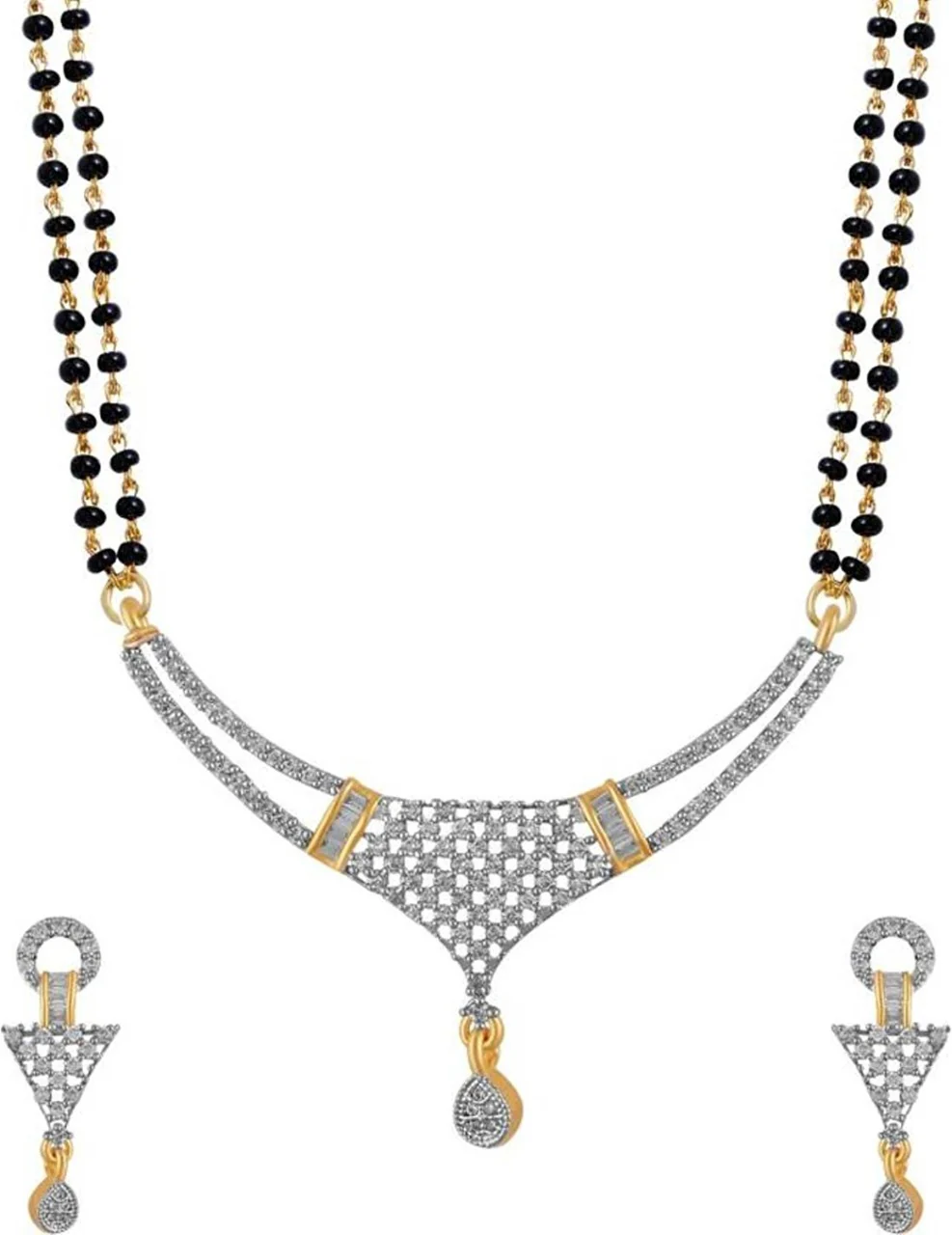 Modern American Diamond Studded Mangalsutra wirh Earring for Womens