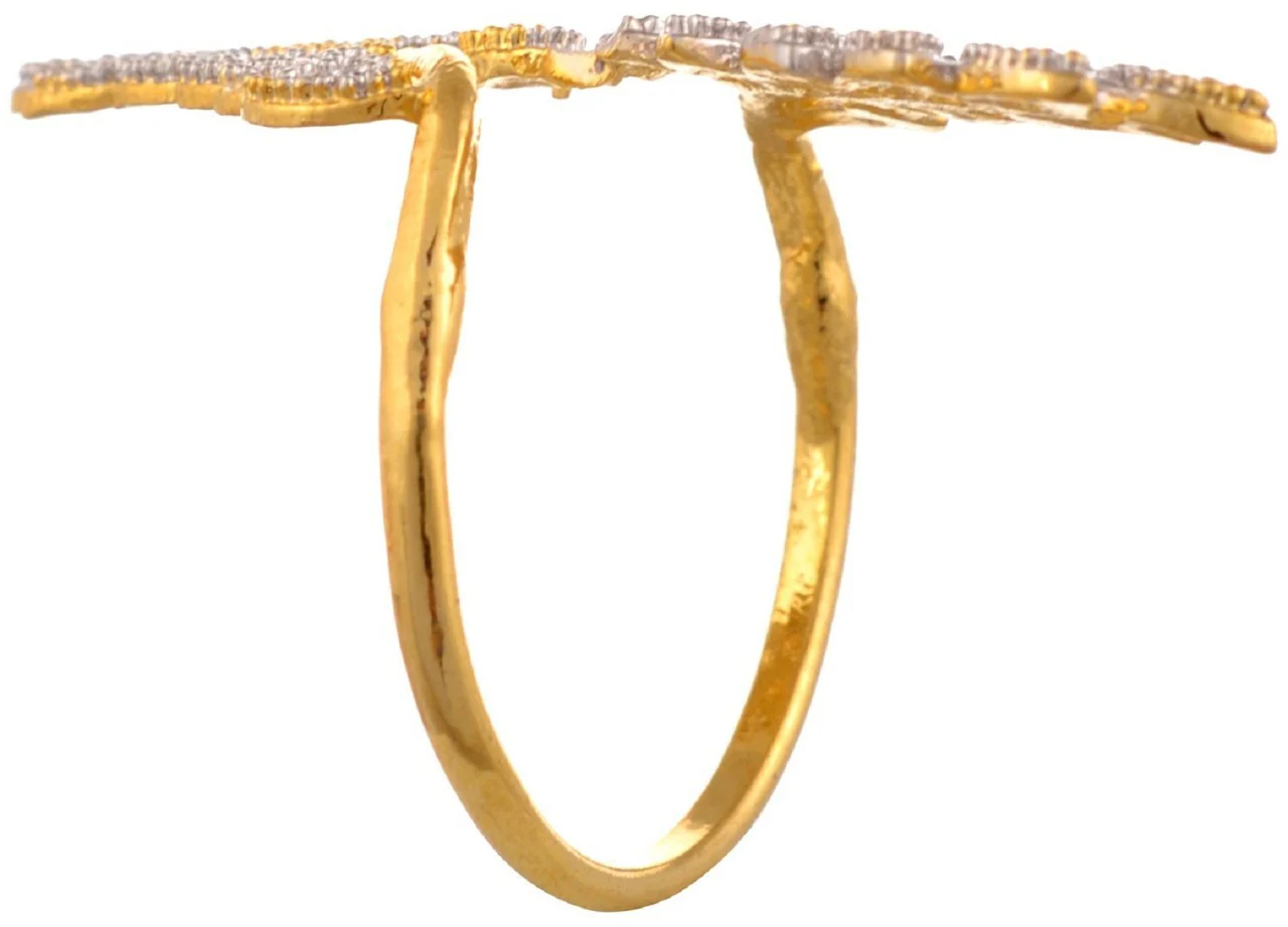 Fancy American Diamond Work Golden Plated Finger Ring for Women and Girls
