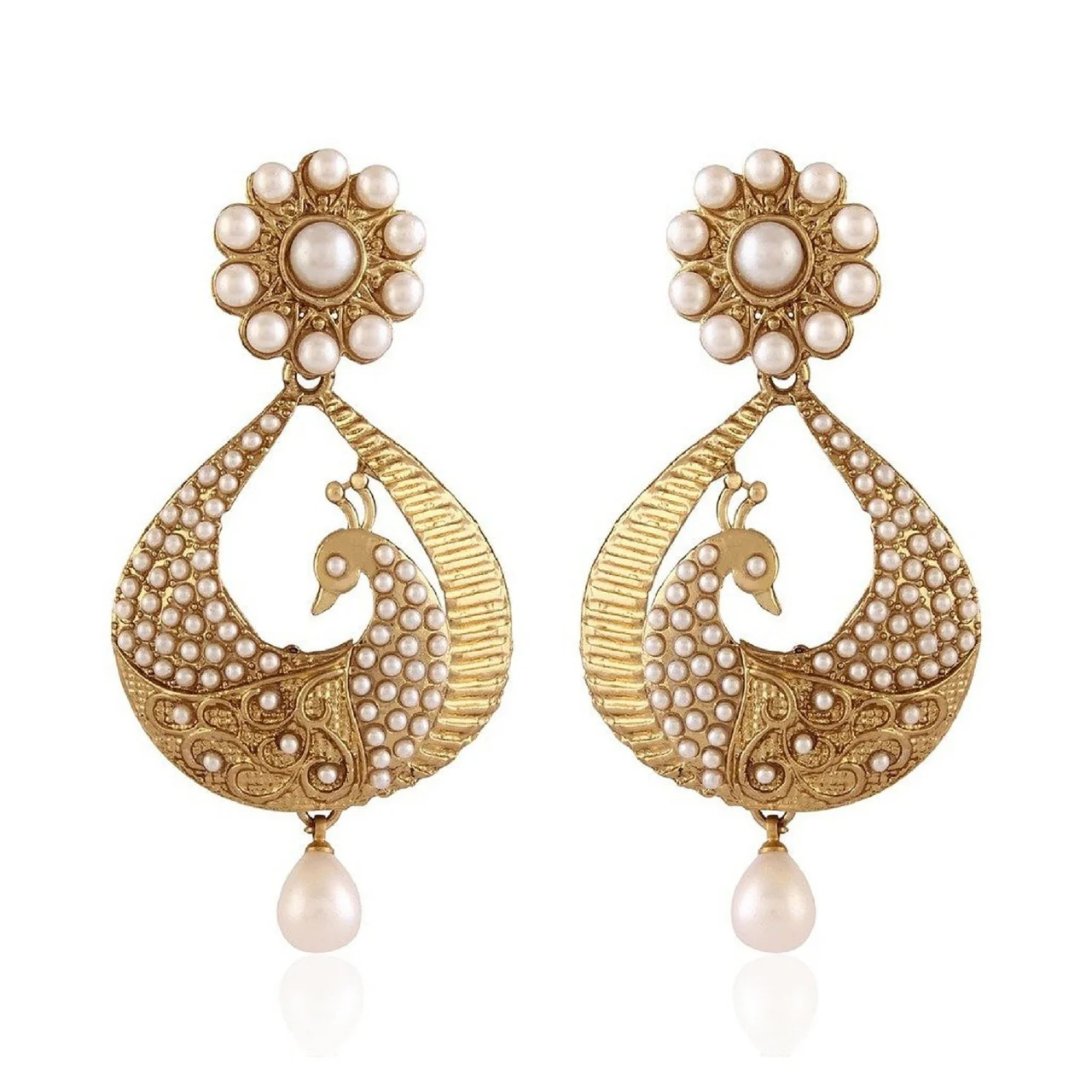 Gold Plated Peacock Ear Cuff Earring Set For Women & Girls